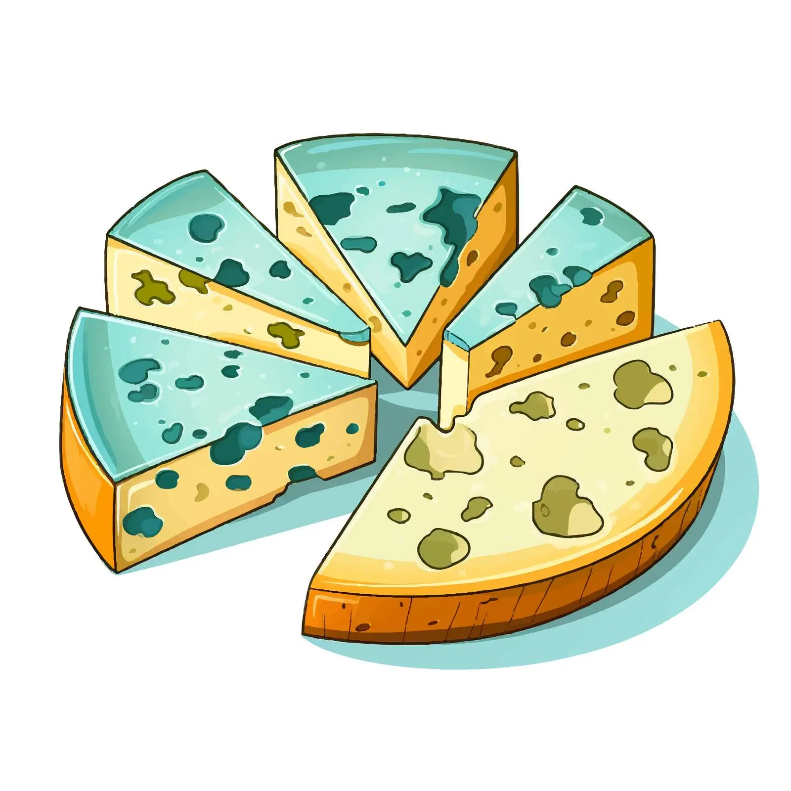 Cut Roquefort Cheese Wheel with Blue Mold — free download from Dotvec