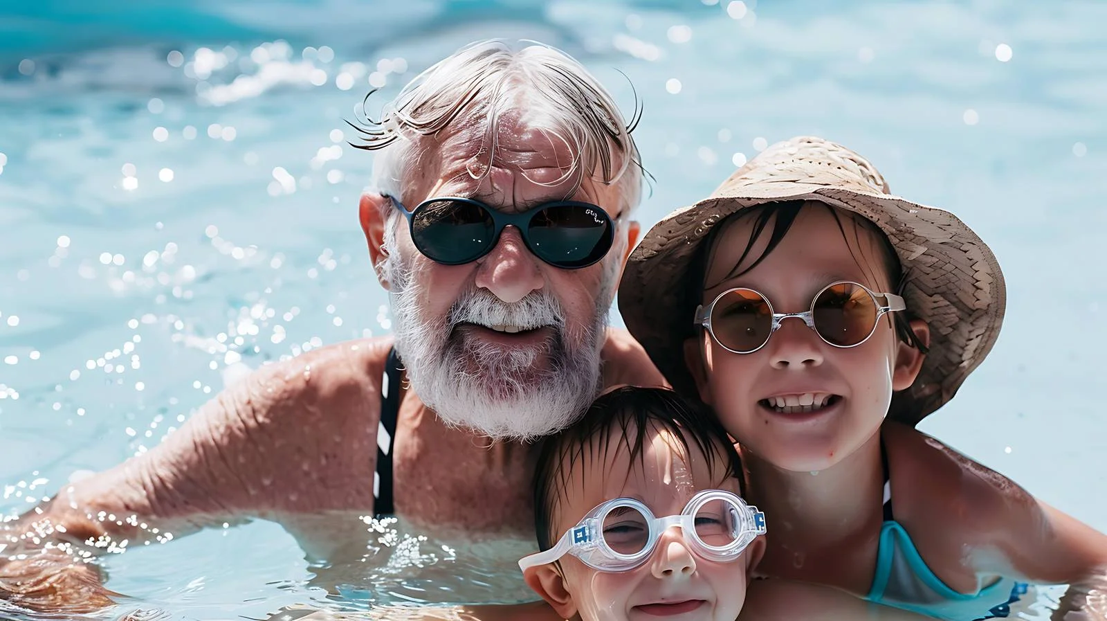 Family bonding in pool with goggles — free download from Dotvec