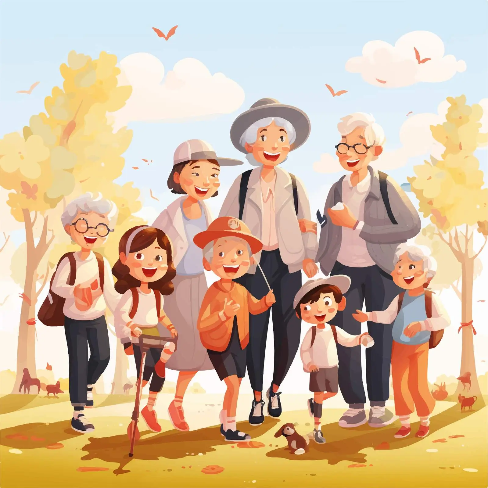 Family Gathering in the Park Illustration — free download from Dotvec
