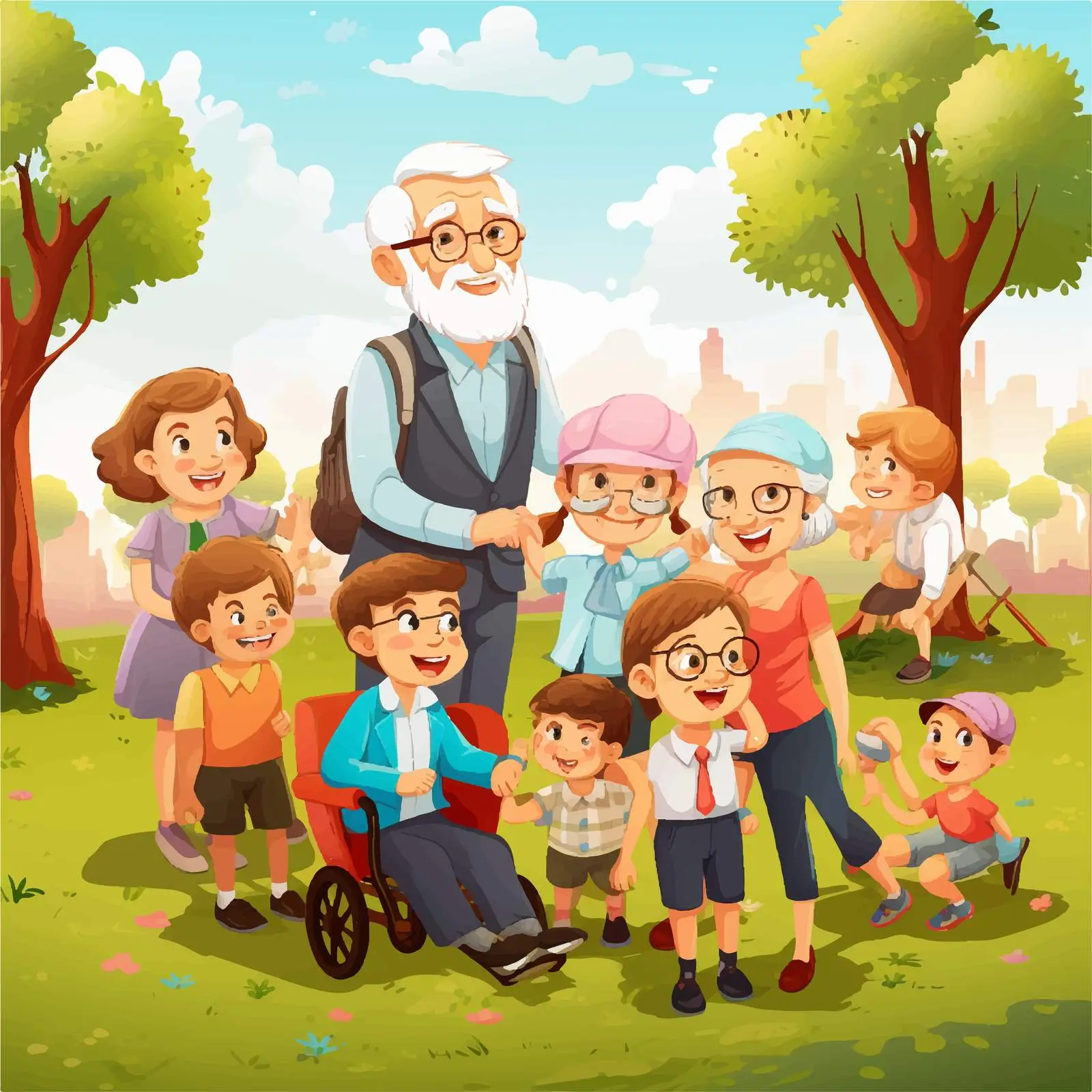 Family in the Park with Grandparents and Children — free download from Dotvec