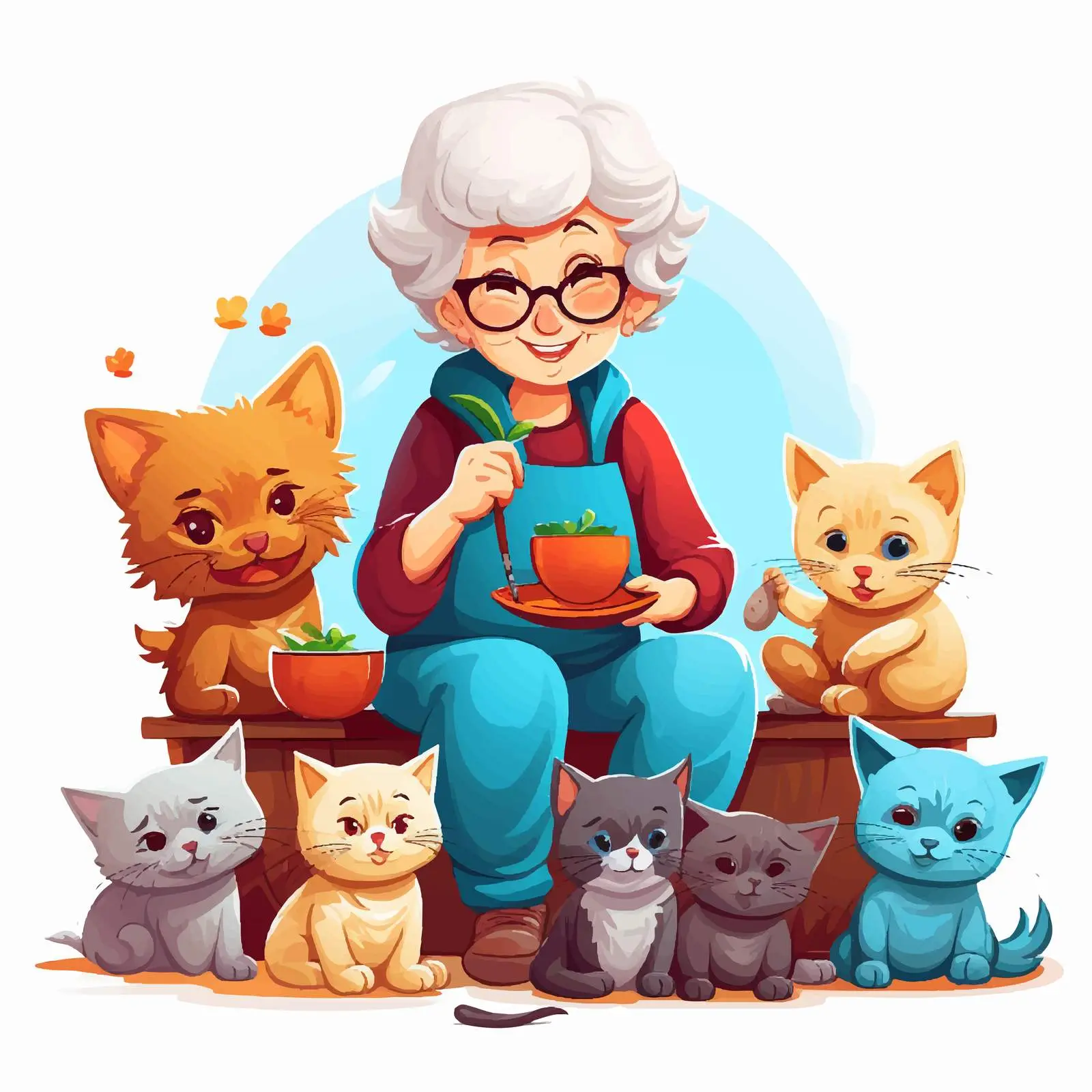 Grandma Knitting with Pets Illustration Vector — free download from Dotvec