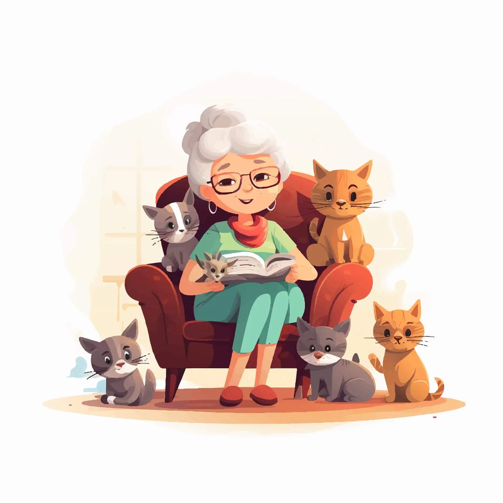 Grandma Knitting with Pets Illustration — free download from Dotvec