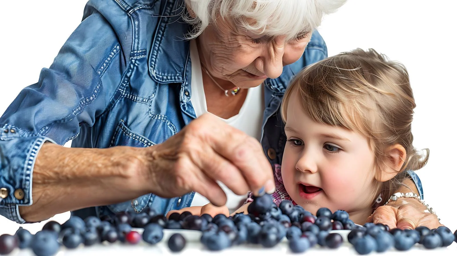 Harvesting Blueberries with Grandma and Grandchild — free download from Dotvec