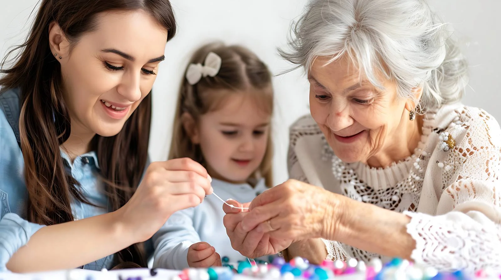 Multigenerational Family Threading Needle Together — free download from Dotvec