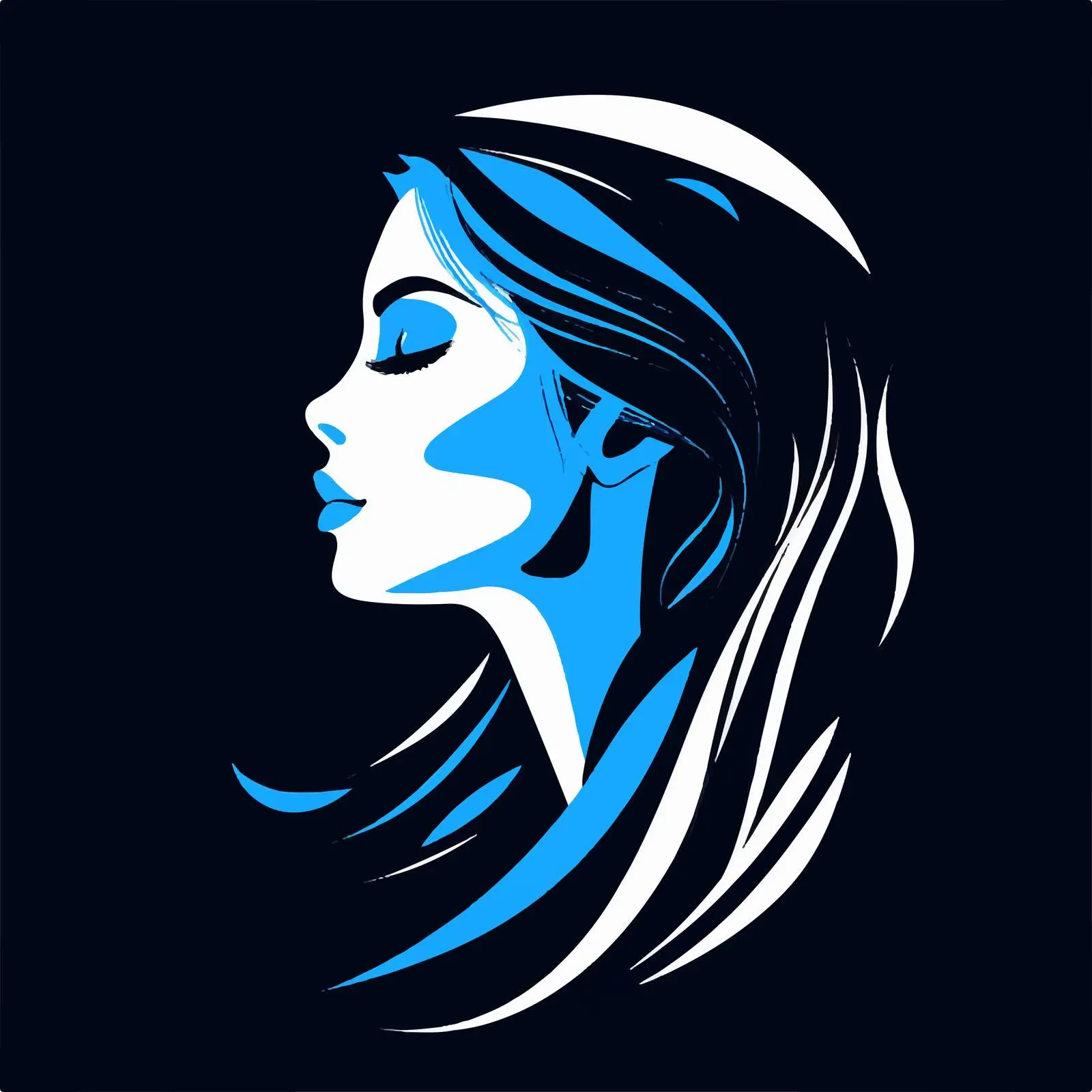Portrait of a Girl in Profile - Blue and White — free download from Dotvec