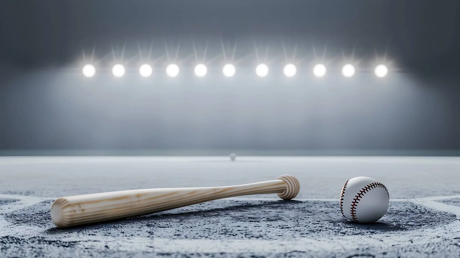 Serene baseball bat and ball on illuminated field — free download from Dotvec