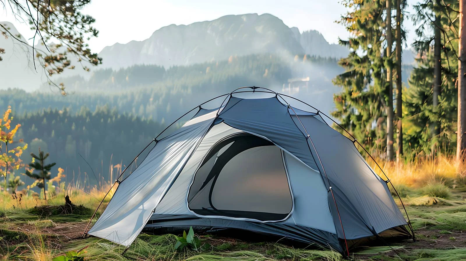 Forest Tent Overlooking Gray Grass View — free download from Dotvec