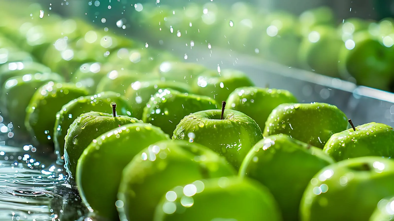 Fresh green apples washed in factory — free download from Dotvec