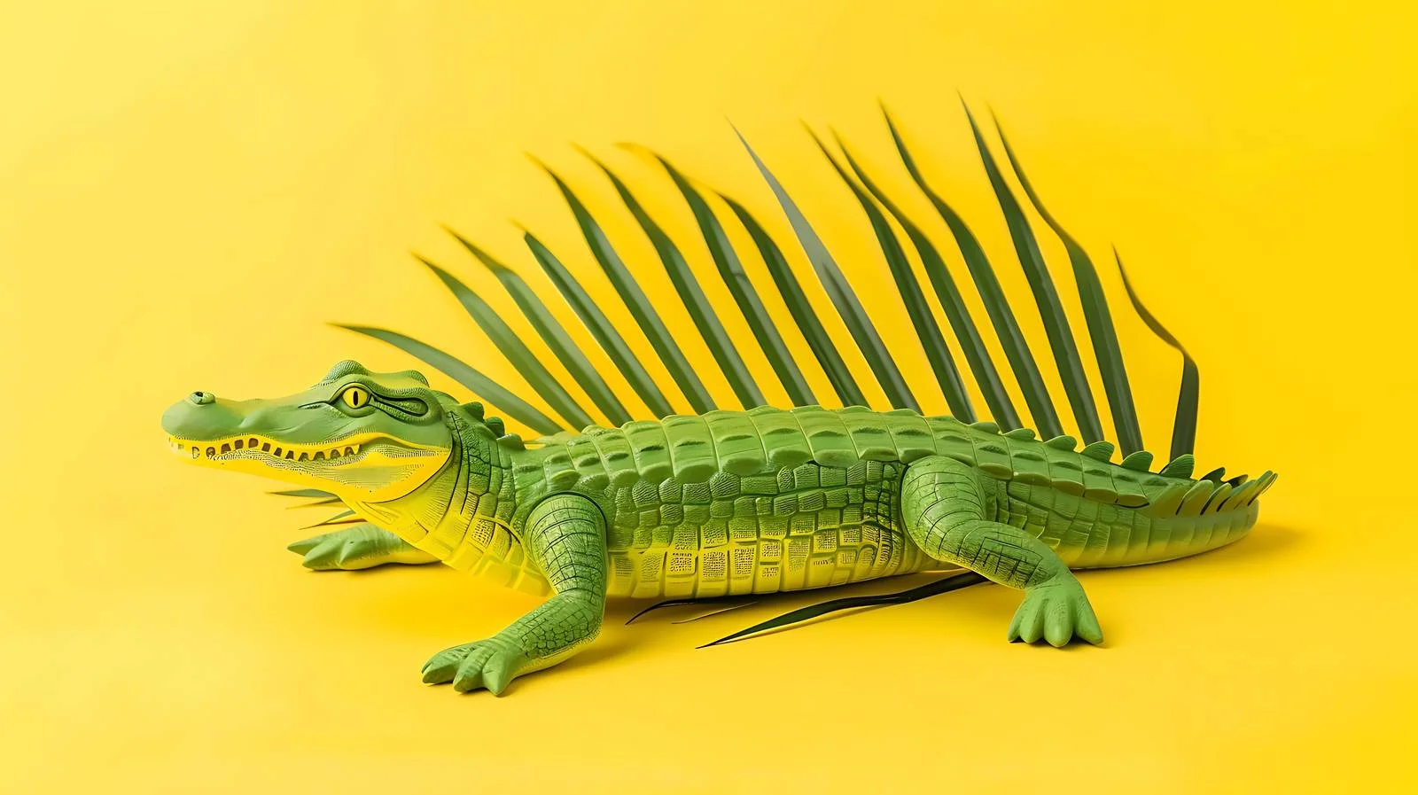 Vibrant Crocodile Toy with Palm on Yellow — free download from Dotvec