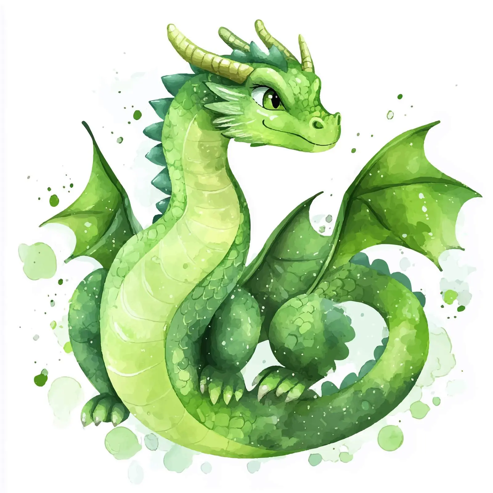 Green Dragon Watercolor Illustration Vector Art — free download from Dotvec