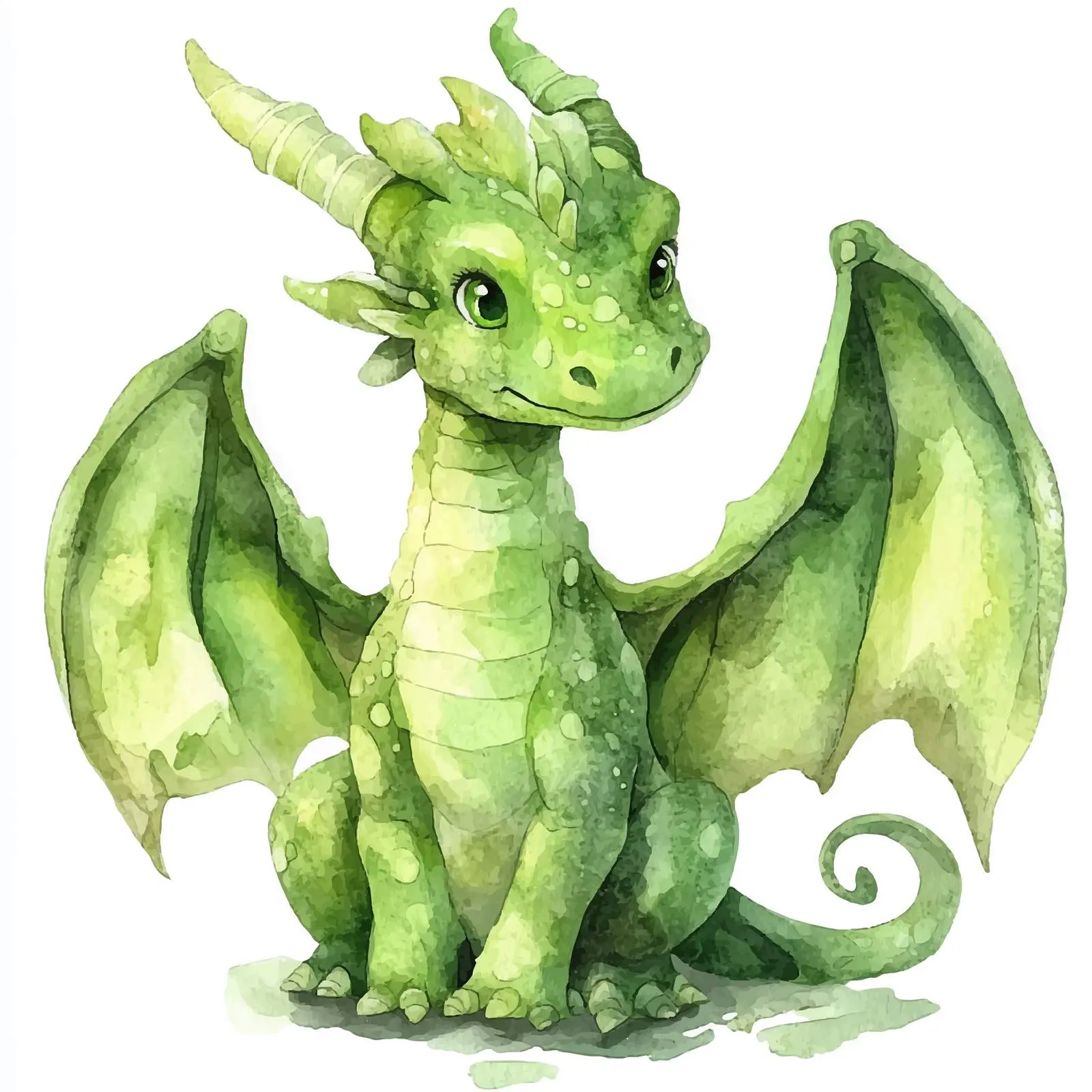 Green Dragon Watercolor Illustration Vector Art – free art for home image from Dotvec