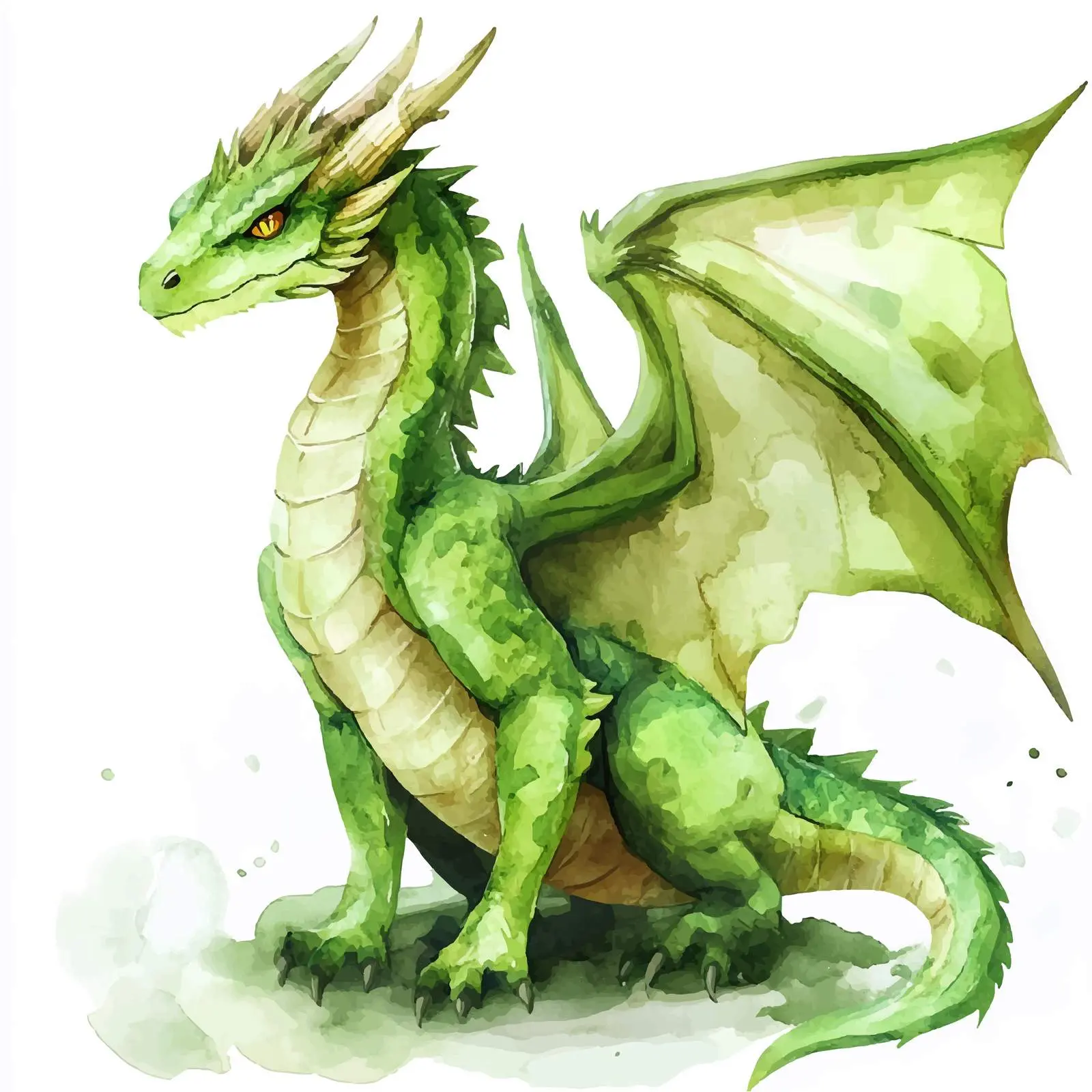 Green Dragon Watercolor Illustration Vector Art — free download from Dotvec