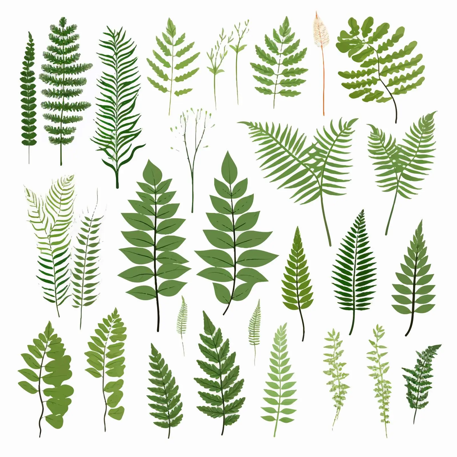 Tropical Green Fern Leaf Vector Set — free download from Dotvec