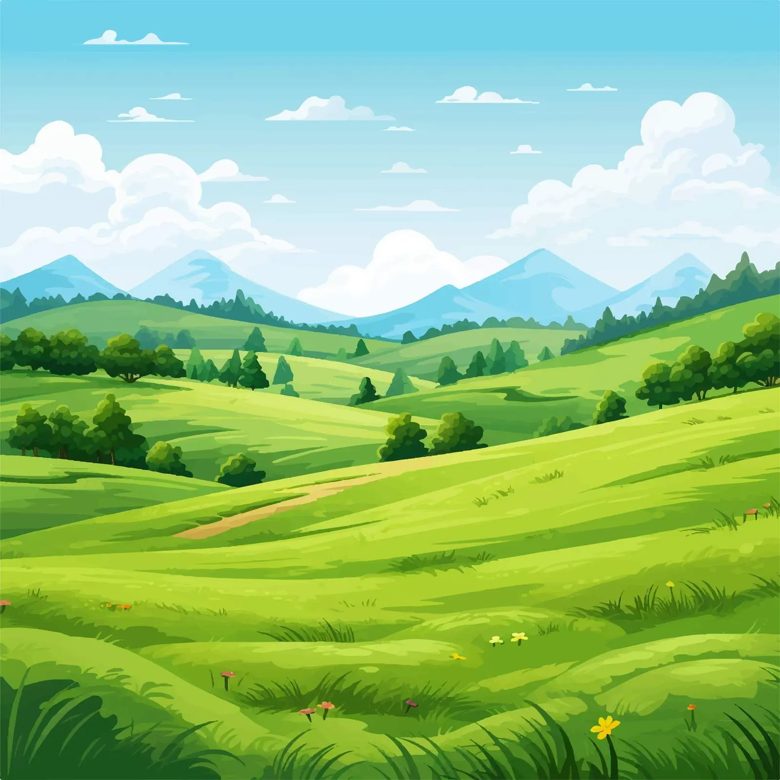 Idyllic Green Field with Hills and Trees — free download from Dotvec