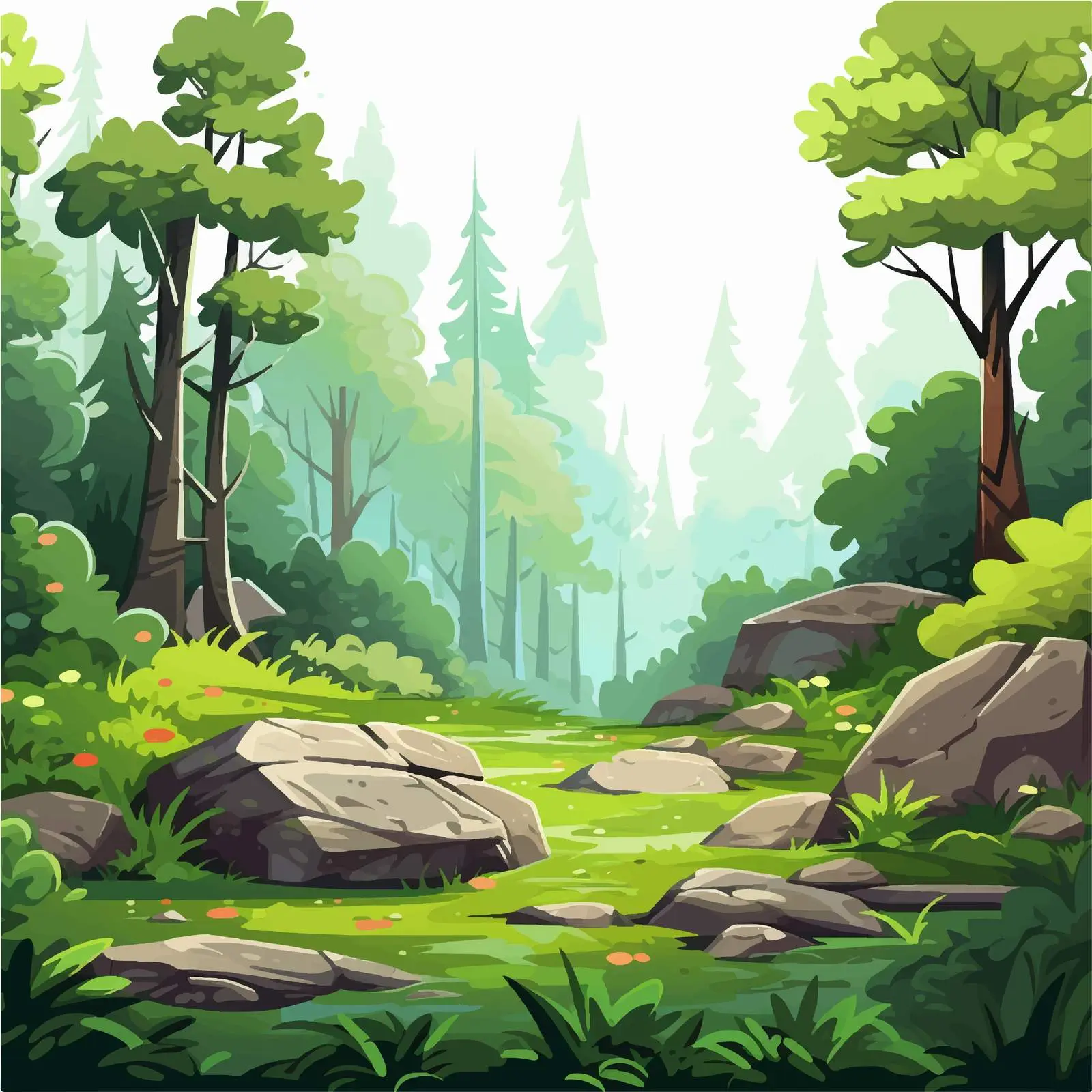 Green Forest Vector with Trees and Rocks — free download from Dotvec