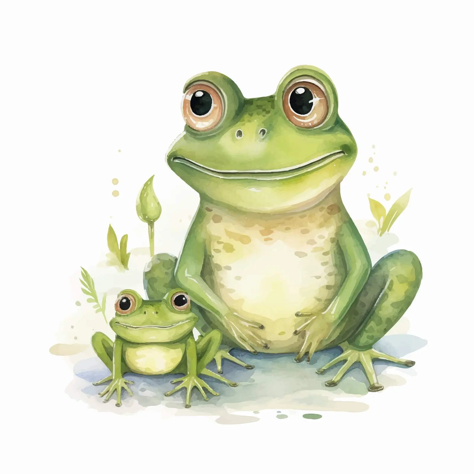 Mother Holding Baby Green Frogs Watercolor Artwork — free download from Dotvec