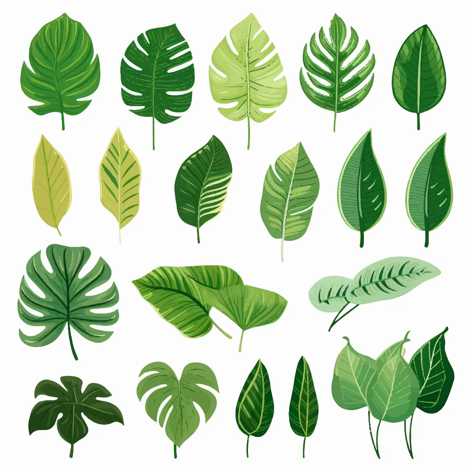 Exotic Tropical Green Leaf Vector Set – free botanical graphics image from Dotvec