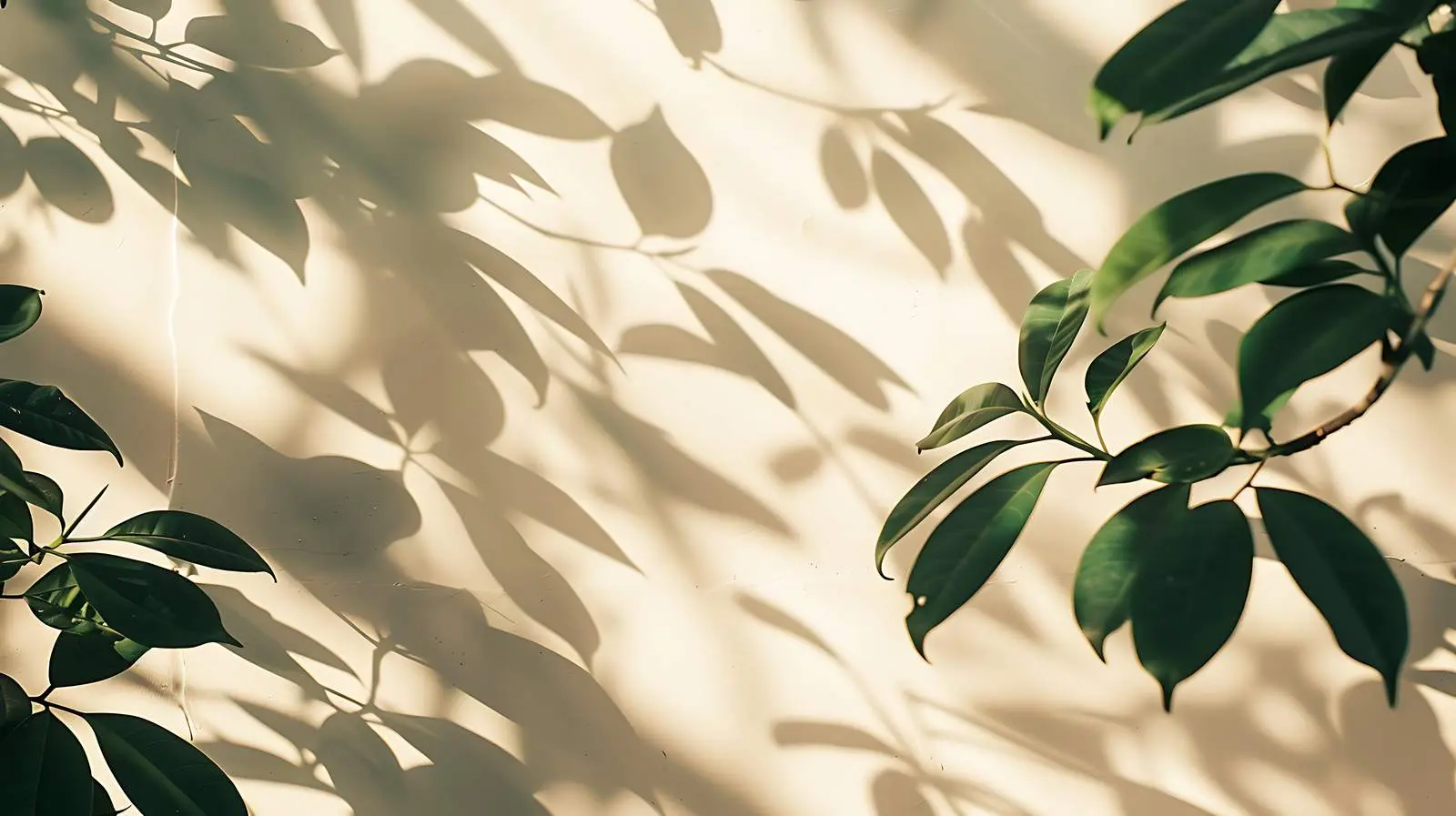 Green Leaves and Sunlight Shadows on Wall — free download from Dotvec