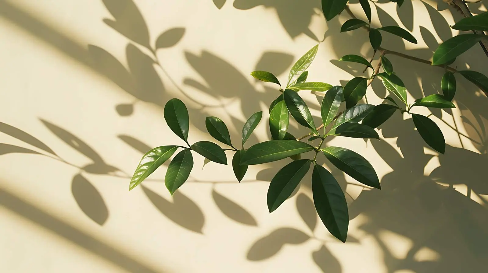 Green Leaves and Sunlight Shadows on Wall — free download from Dotvec