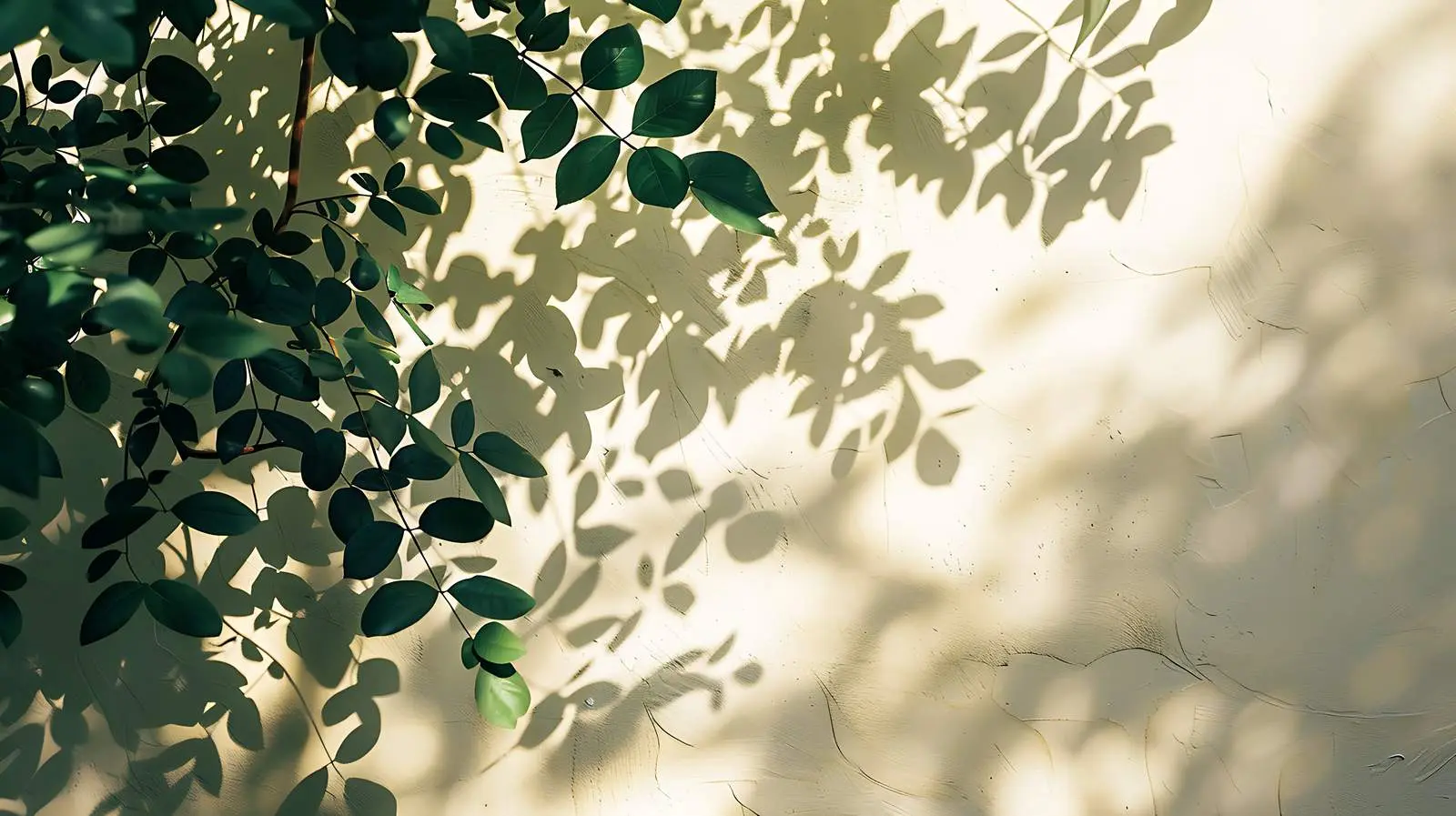 Sunlit Green Leaves Against Beige Wall — free download from Dotvec