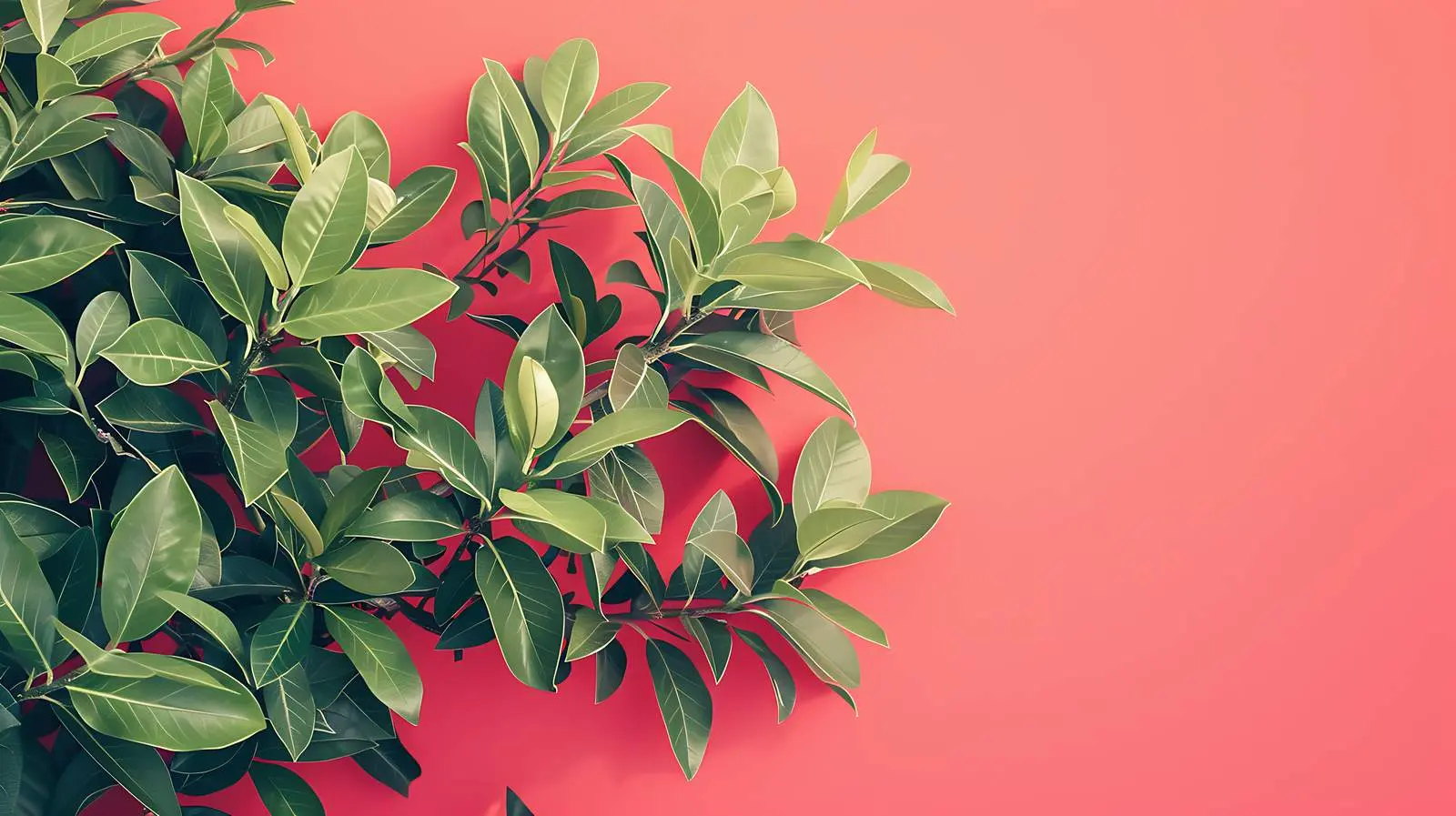 Green Leaves Bush on Pastel Red Background — free download from Dotvec