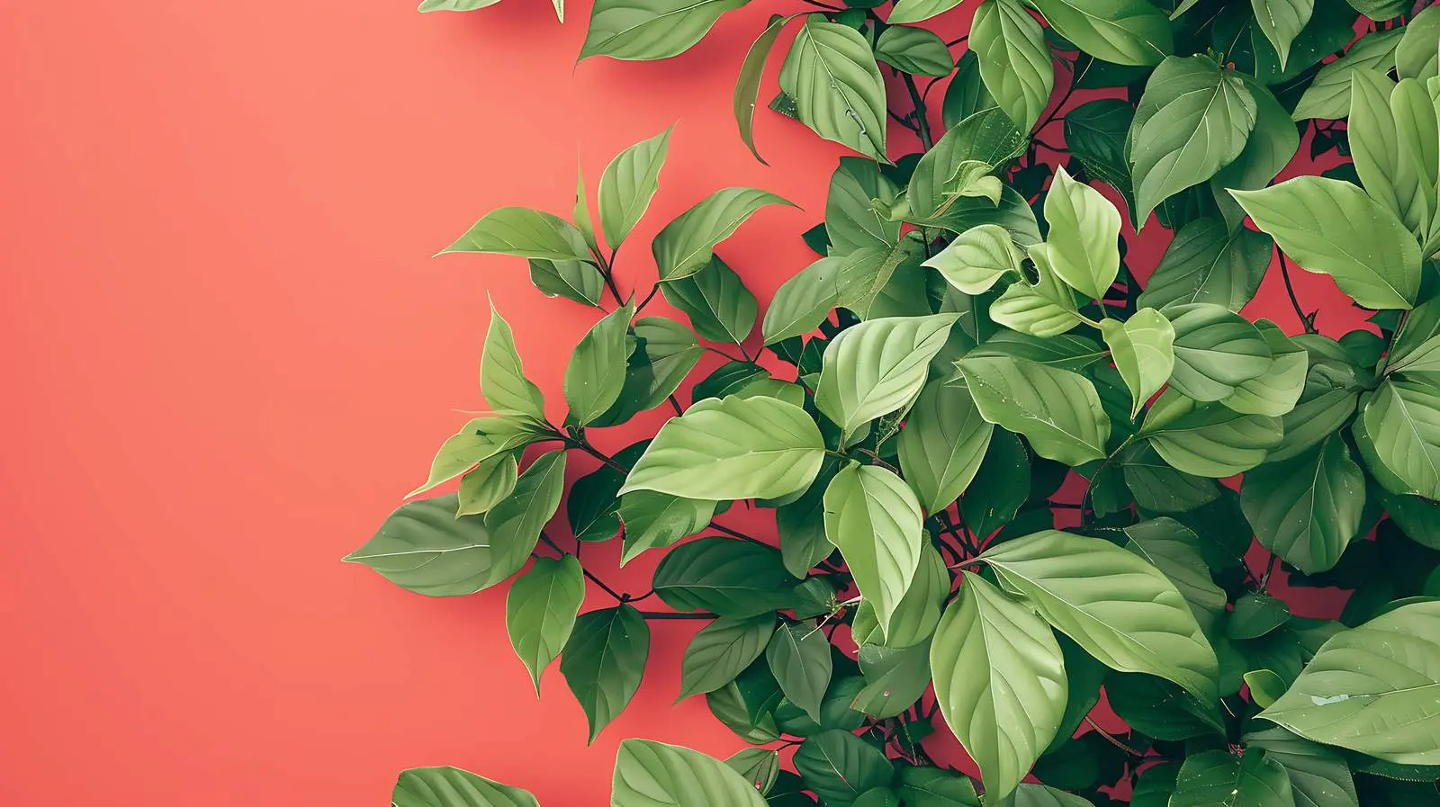 Bush with Green Leaves on Pastel Red Background — free download from Dotvec
