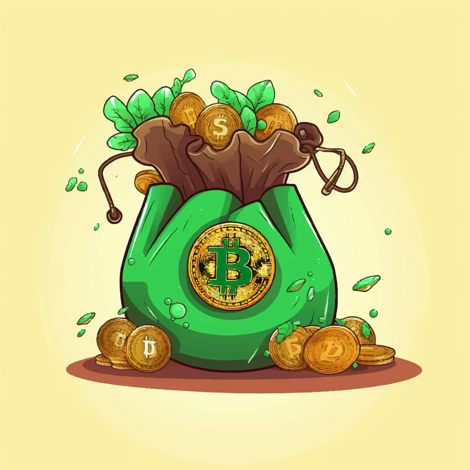 Green Money Bag with Bitcoin Vector Design — free download from Dotvec