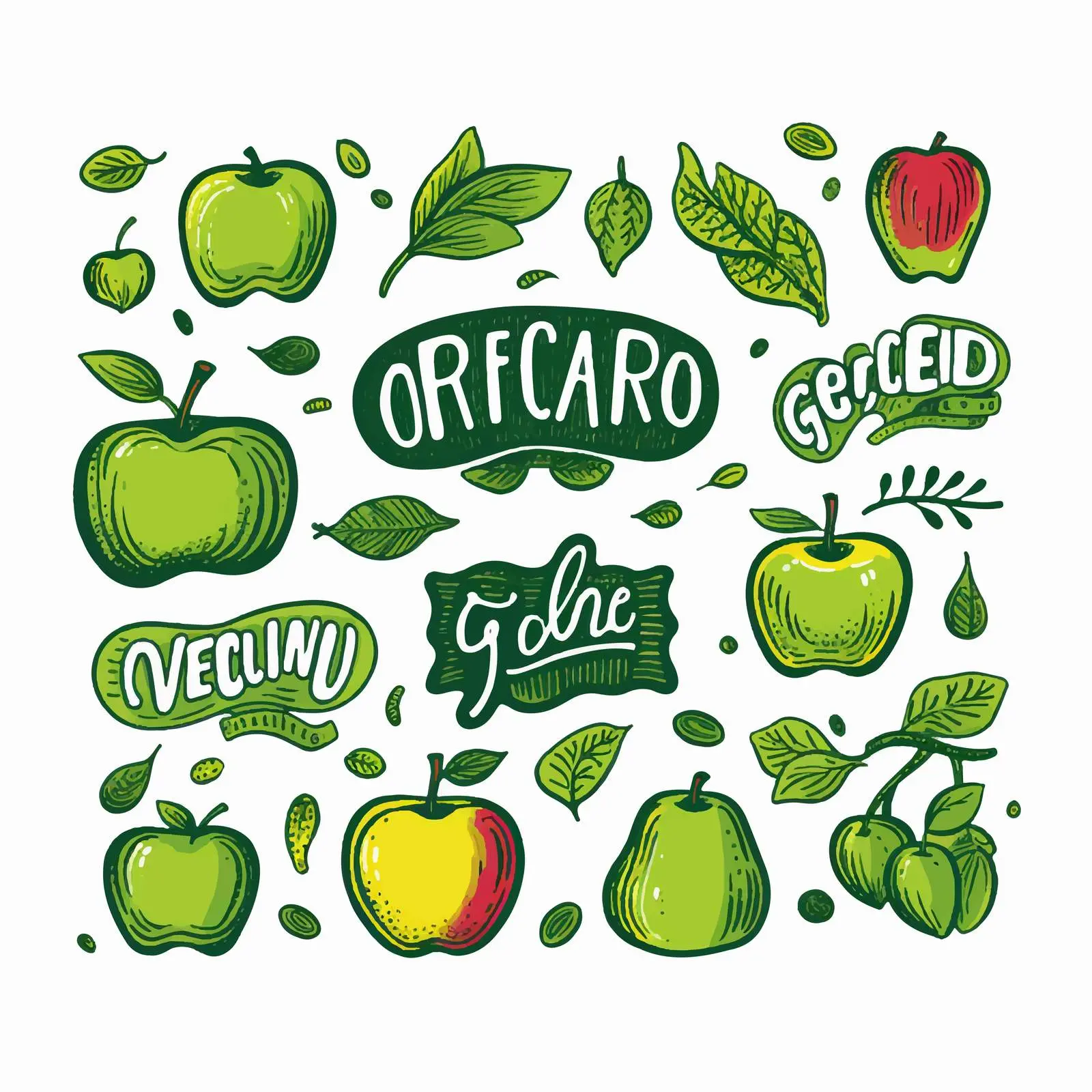 Organic Vegan Product Doodle Style Lettering Set — free download from Dotvec