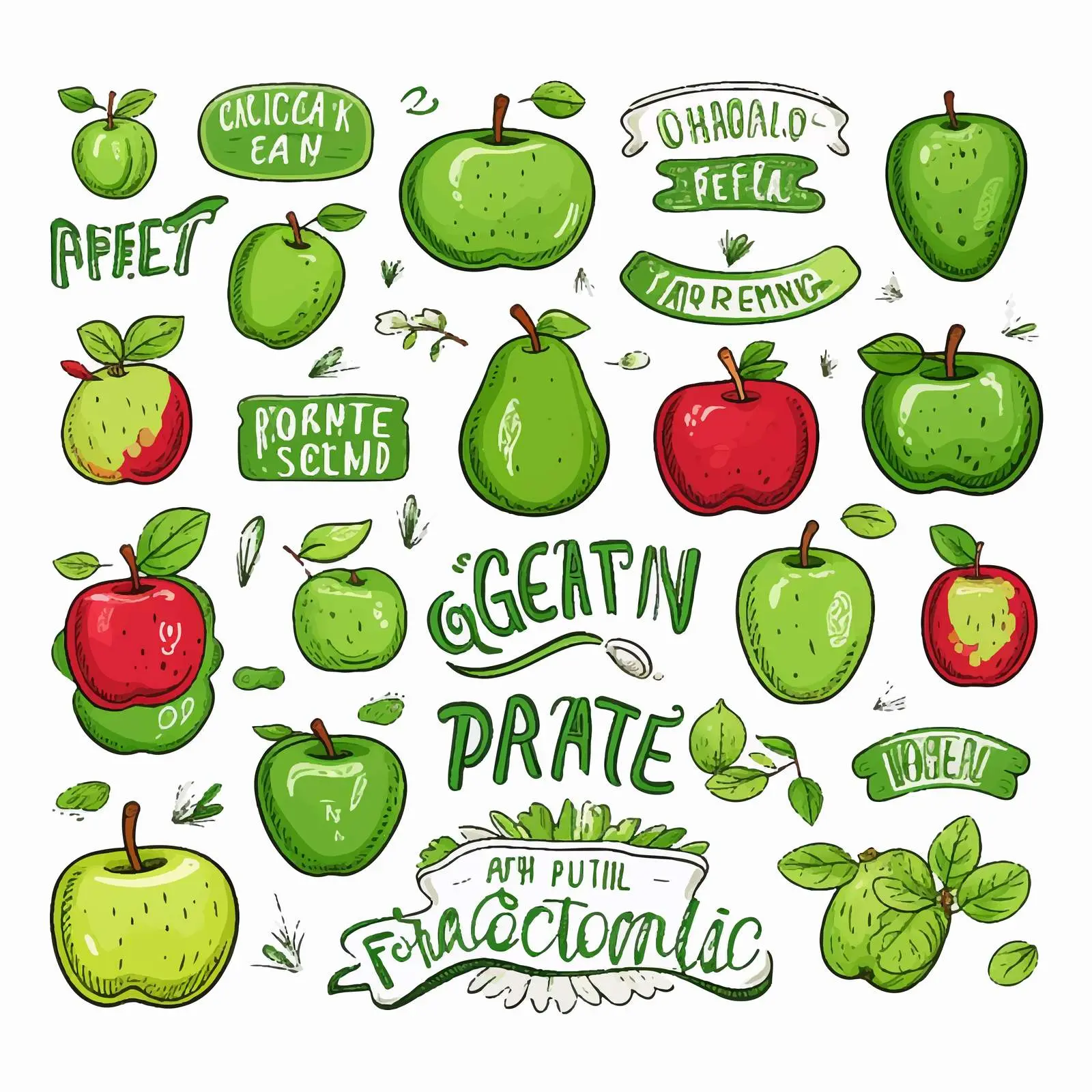 Green Organic Vegan Doodle Lettering Set — free download from Dotvec