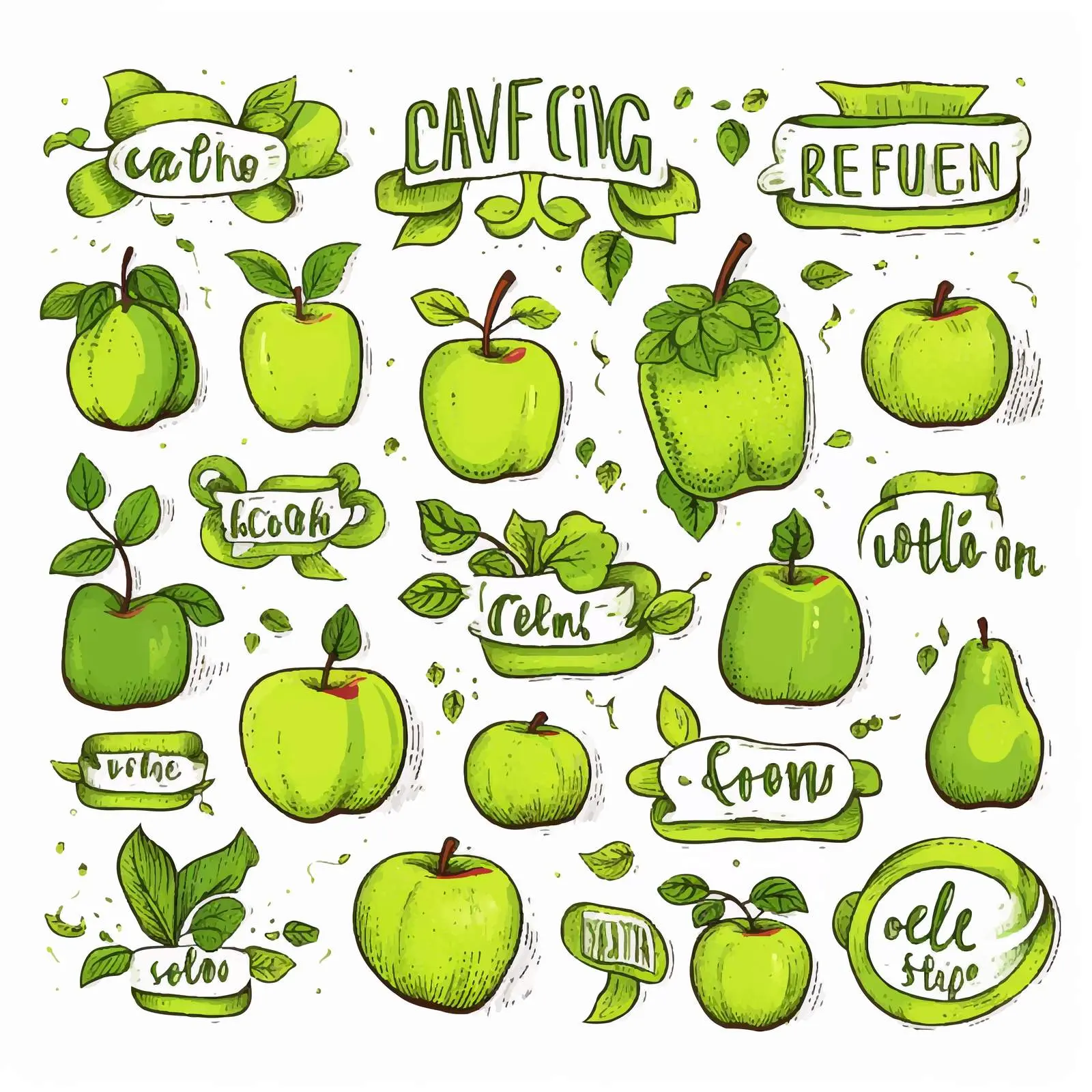 Green Organic Vegan Product Doodle Lettering Set — free download from Dotvec