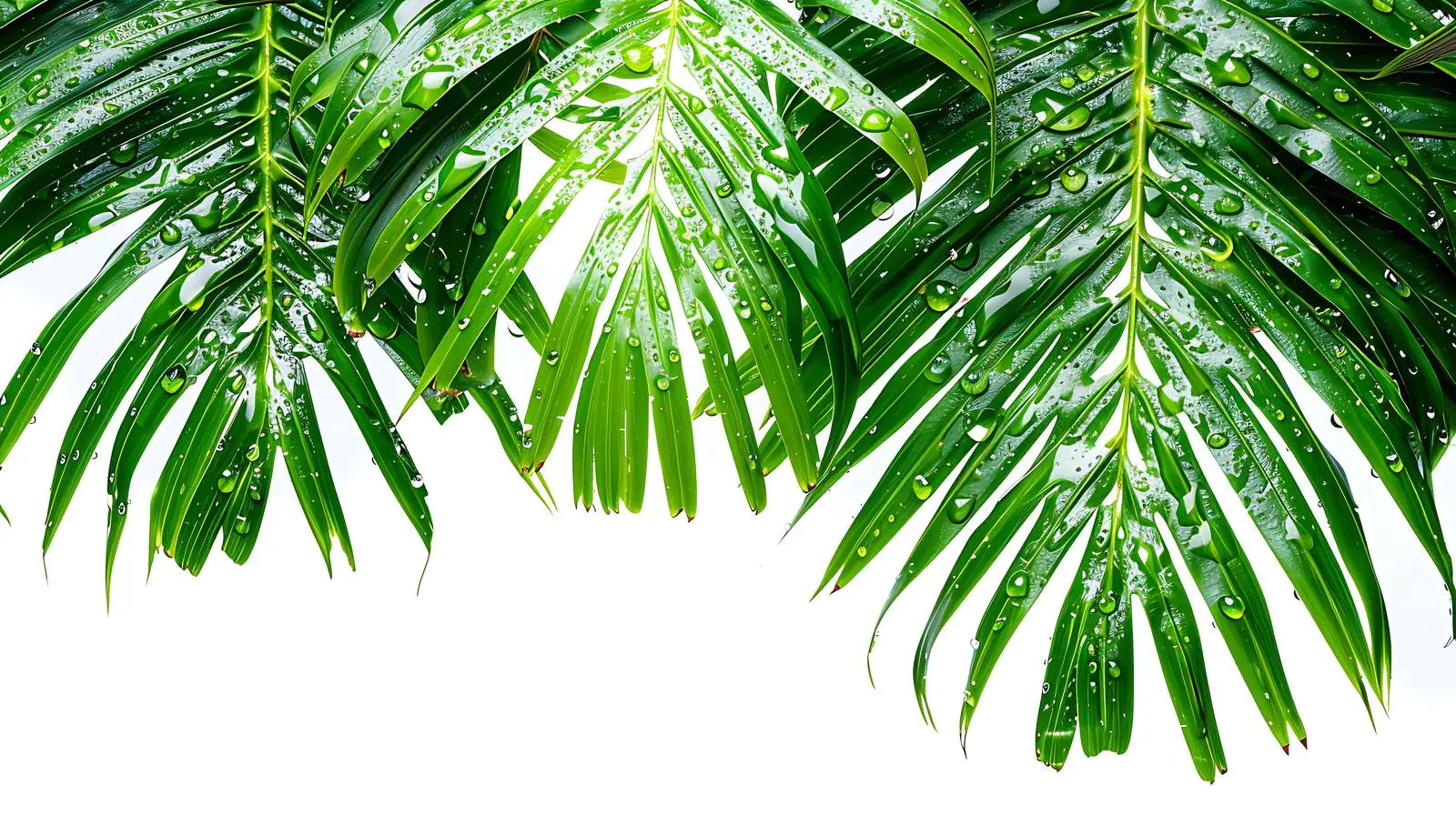 Rainy Green Palm Leaves with Water Drops — free download from Dotvec