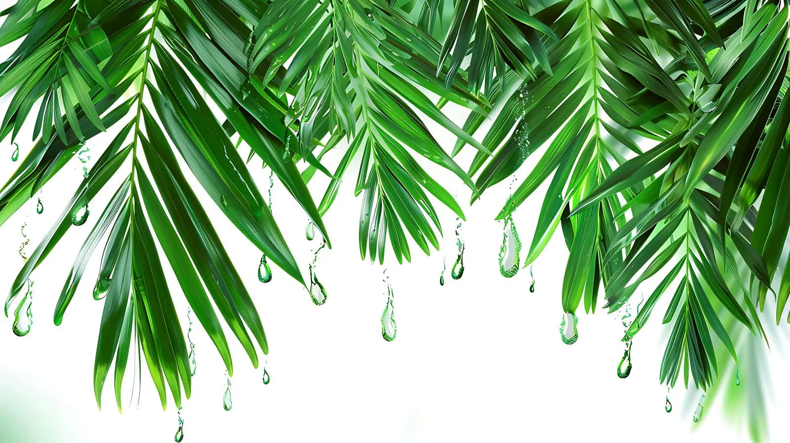 Fresh Green Palm Leaves with Water Drops – free ecosystem image from Dotvec