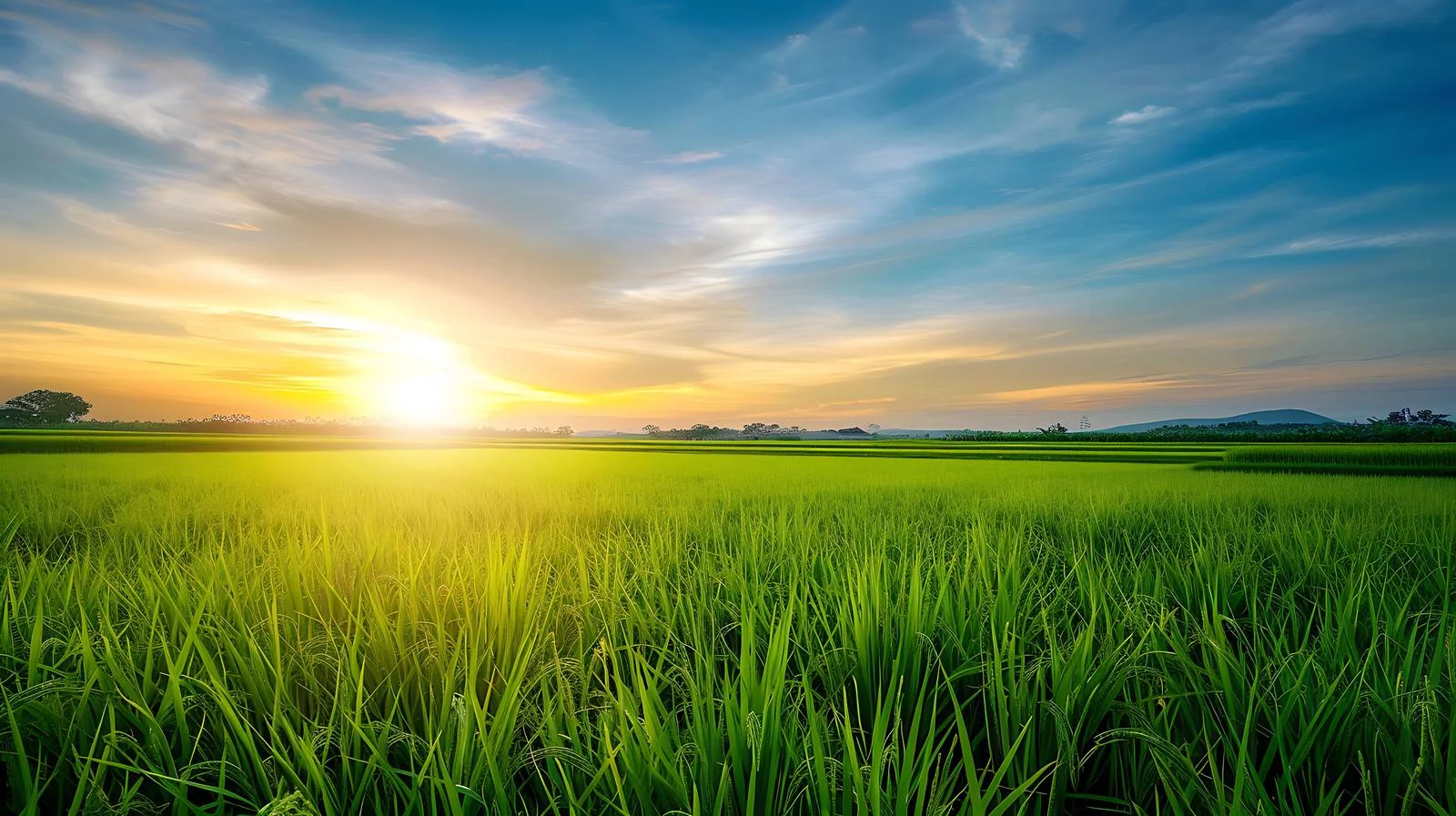 Serene Sunset Over Green Rice Fields — free download from Dotvec