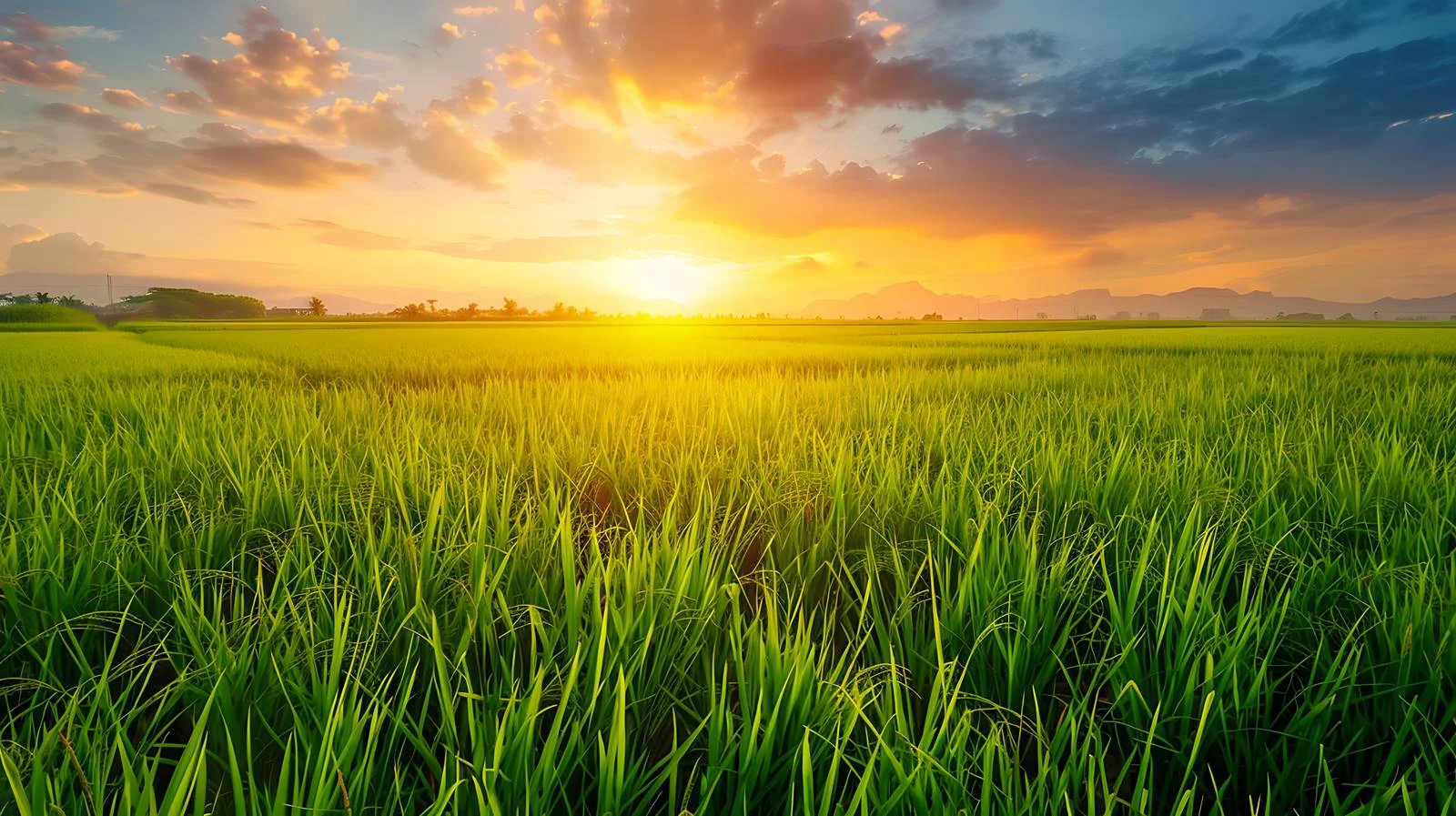 Tranquil Sunset Over Green Rice Field — free download from Dotvec
