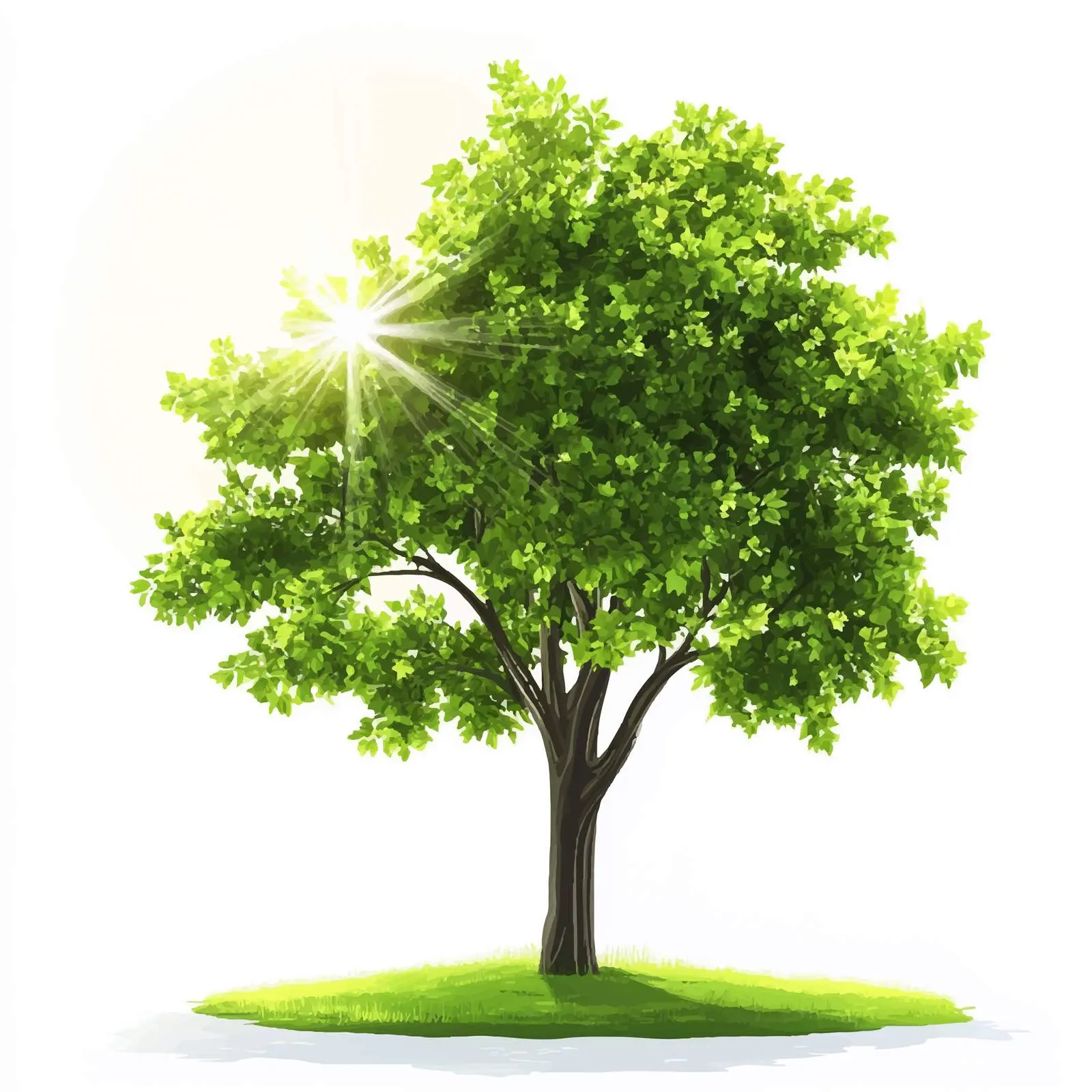 Green Tree in Summer Sunlight Vector Illustration — free download from Dotvec