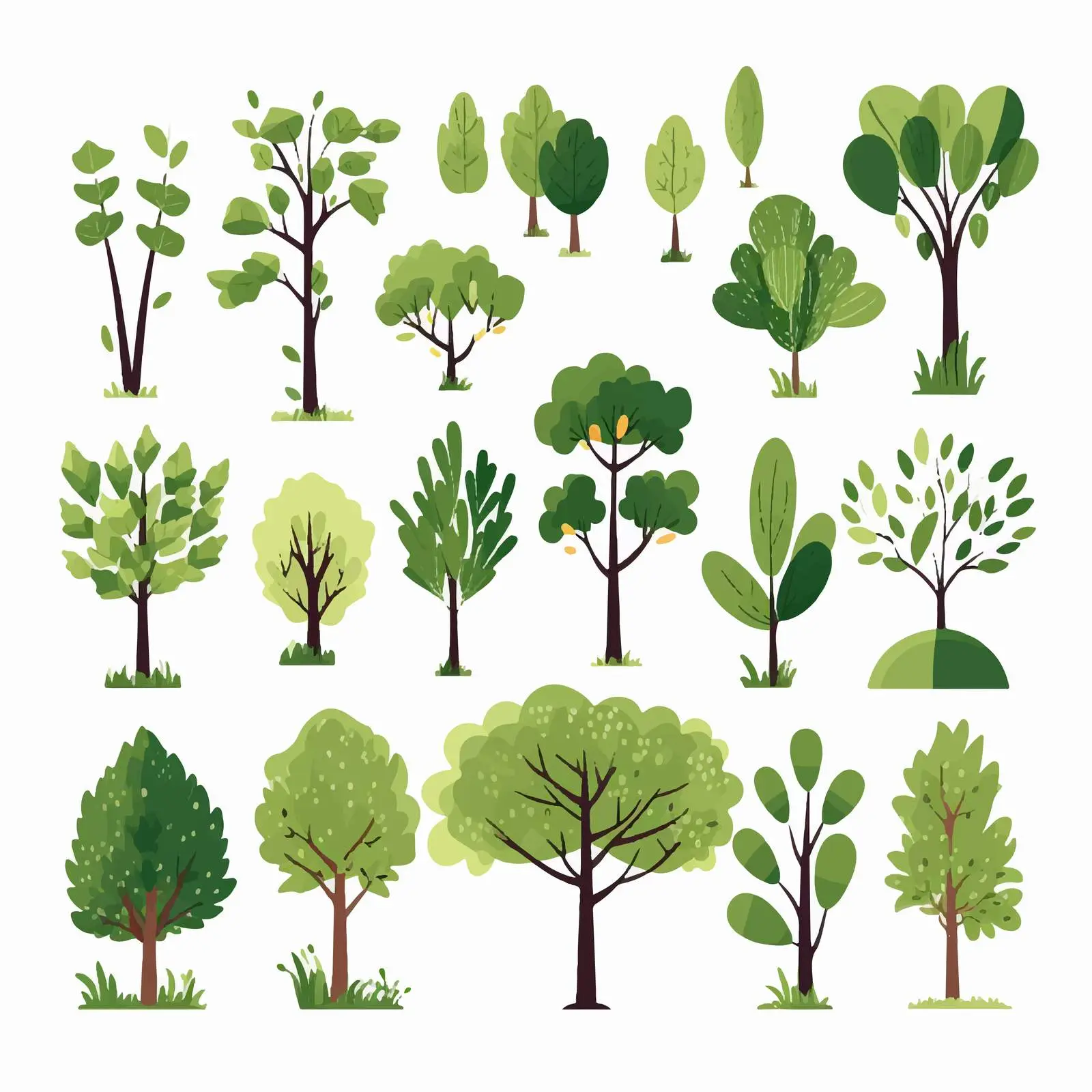 Abstract Forest Plants with Green Trees and Trunks – free botanical graphics image from Dotvec