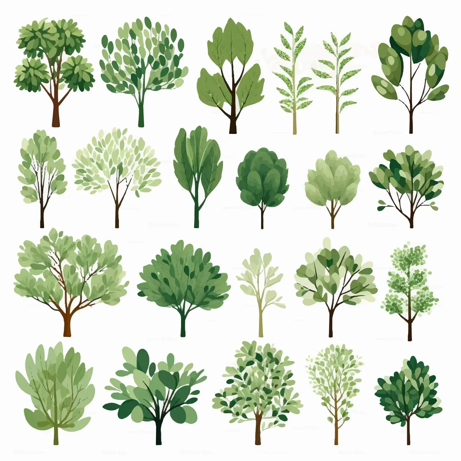 Abstract Green Trees and Forest Plants Vector – free botanical graphics image from Dotvec