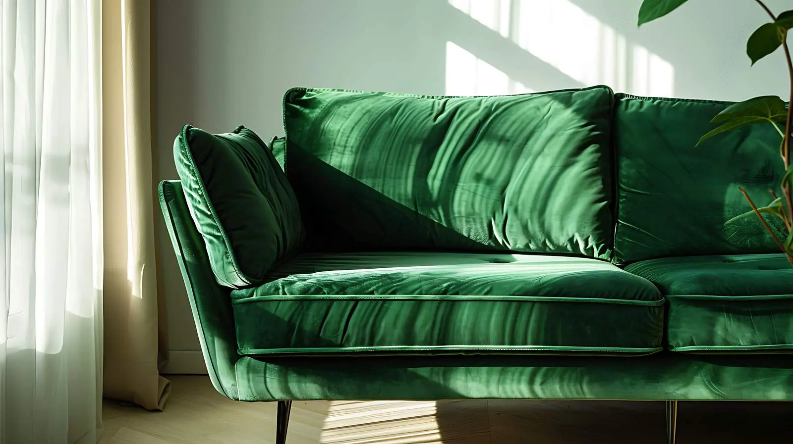 Green Velour Sofa in Soft Sunlight — free download from Dotvec