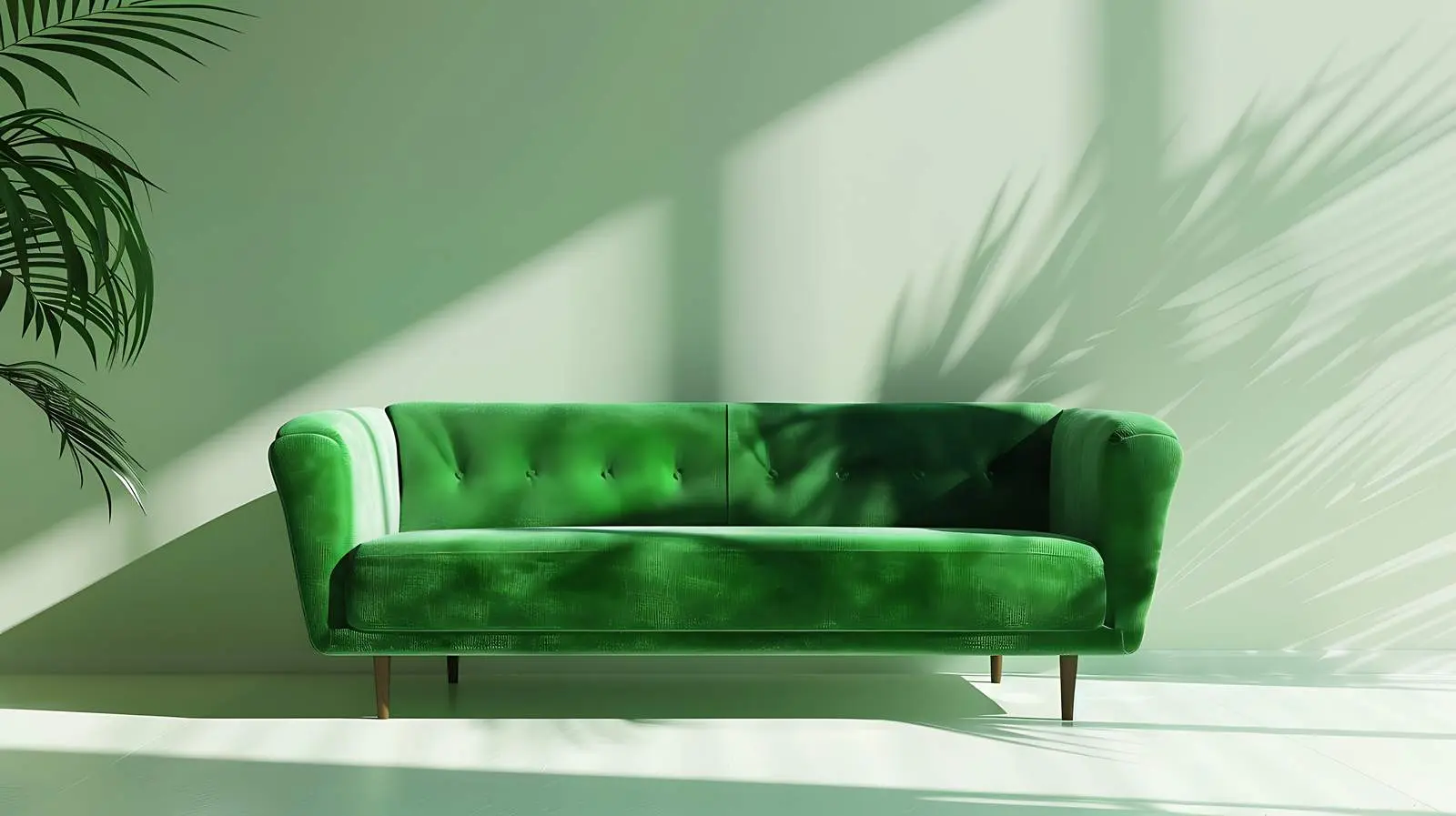 Elegant Green Velour Sofa in Soft Sunlight — free download from Dotvec