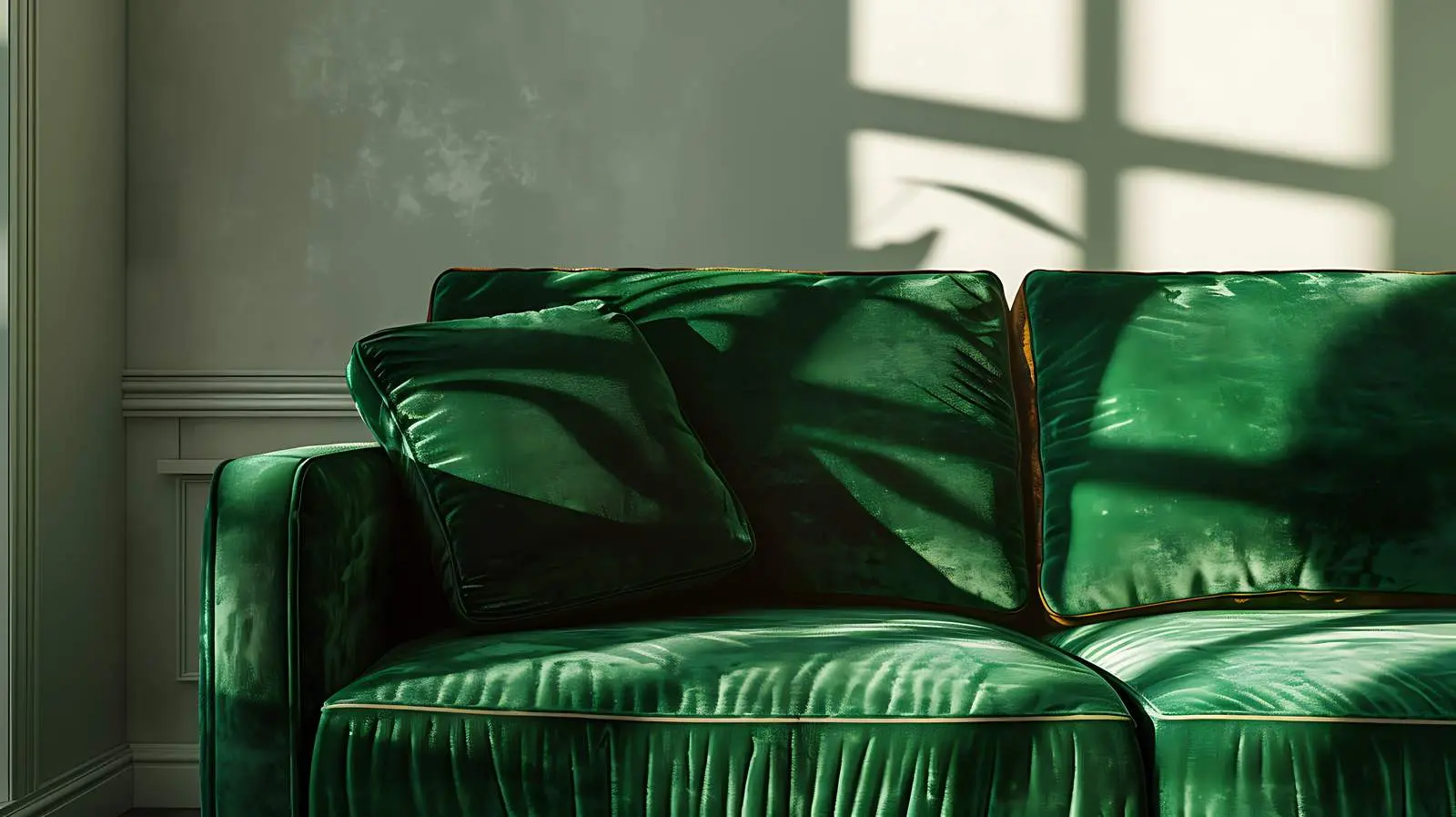 Elegant Green Velour Sofa in Sunlit Setting — free download from Dotvec