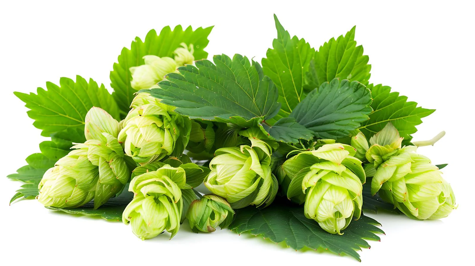 Fresh Green Whole Hops with Leaves Close-up — free download from Dotvec