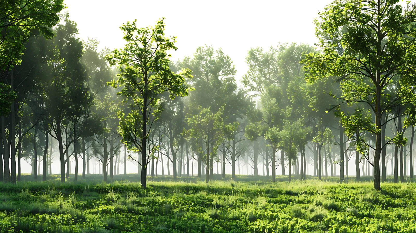 Serene Morning Green Forest White Background — free download from Dotvec