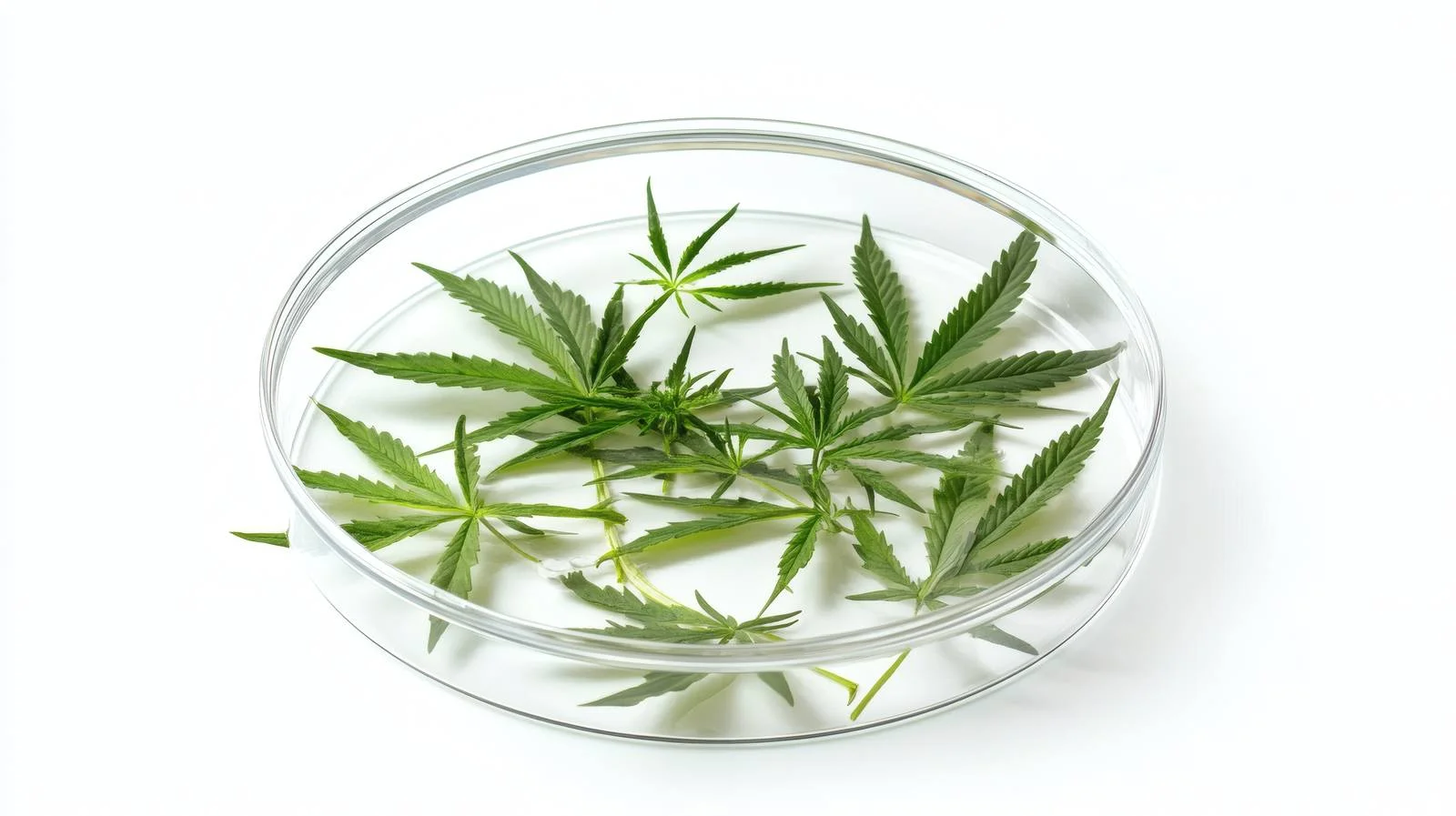 Green Hemp Leaves in Petri Dish on White Background — free download from Dotvec