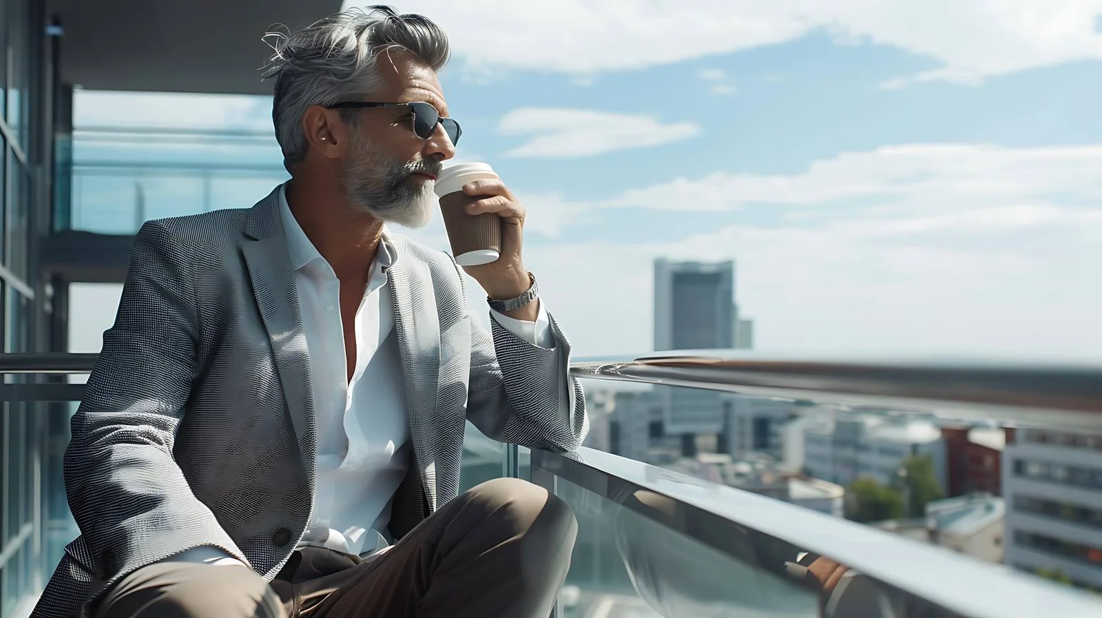 Senior businessman on balcony contemplating view — free download from Dotvec