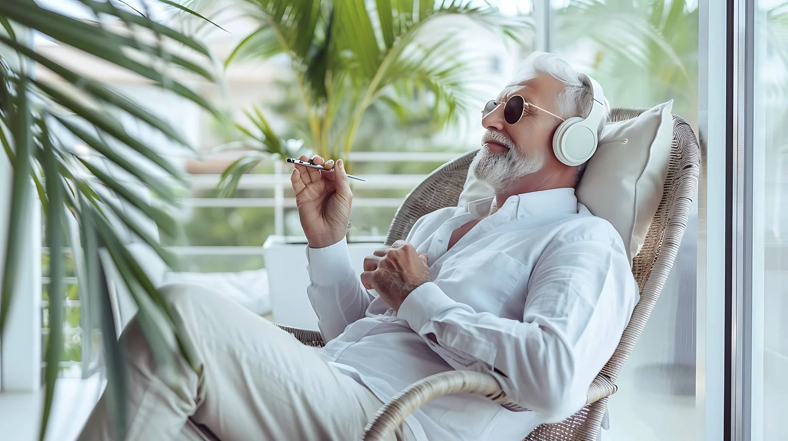 Serene Senior Enjoying Balcony Soundscapes — free download from Dotvec