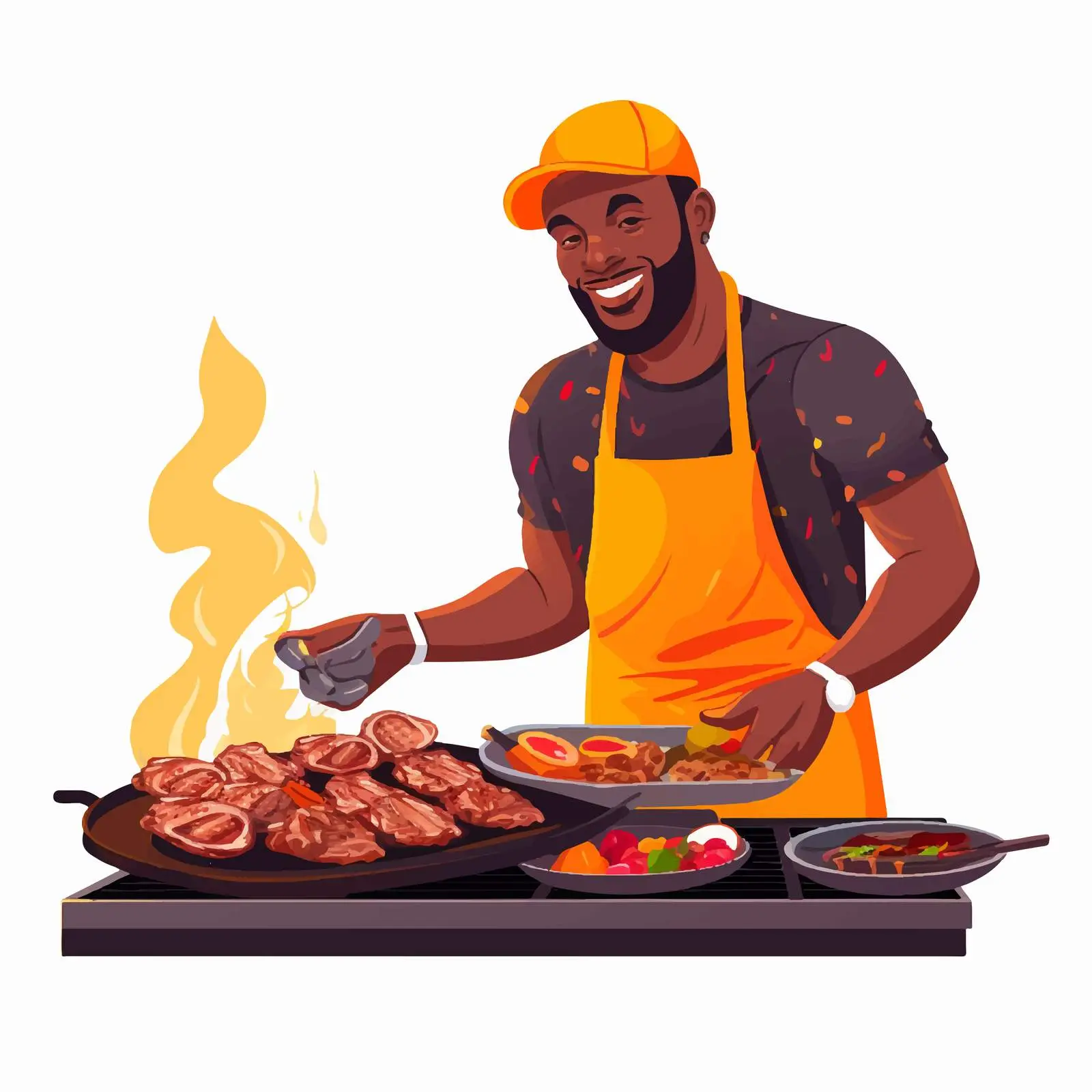 Professional Grill Chef Cooking BBQ in Kitchen — free download from Dotvec