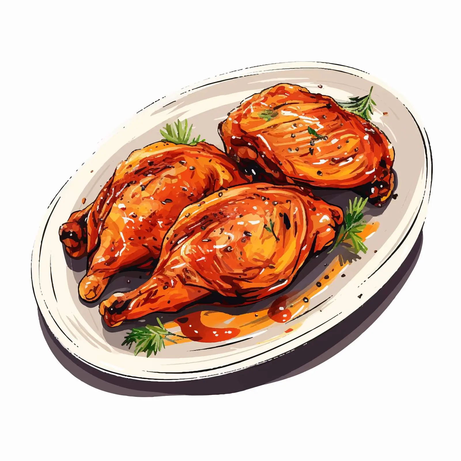 Grilled Chicken Vector Illustration on White Background – free meal presentation image from Dotvec