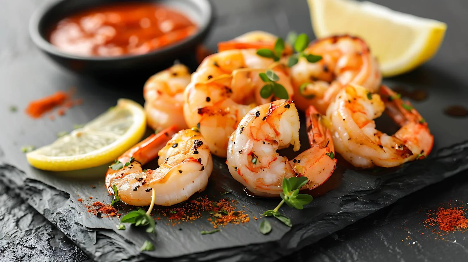 Grilled Shrimp Platter with Lemon Paprika Sauce – free prawn image from Dotvec
