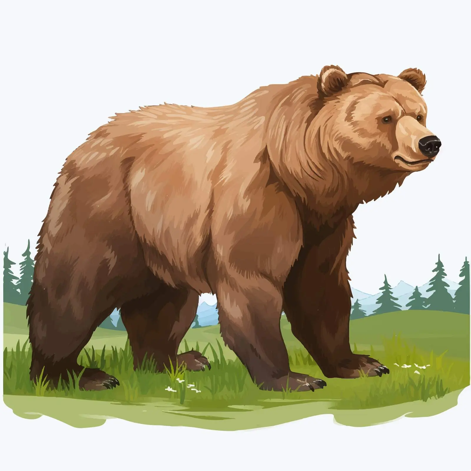 Grizzly Bear on Green Grass Illustration – free forest vector image from Dotvec