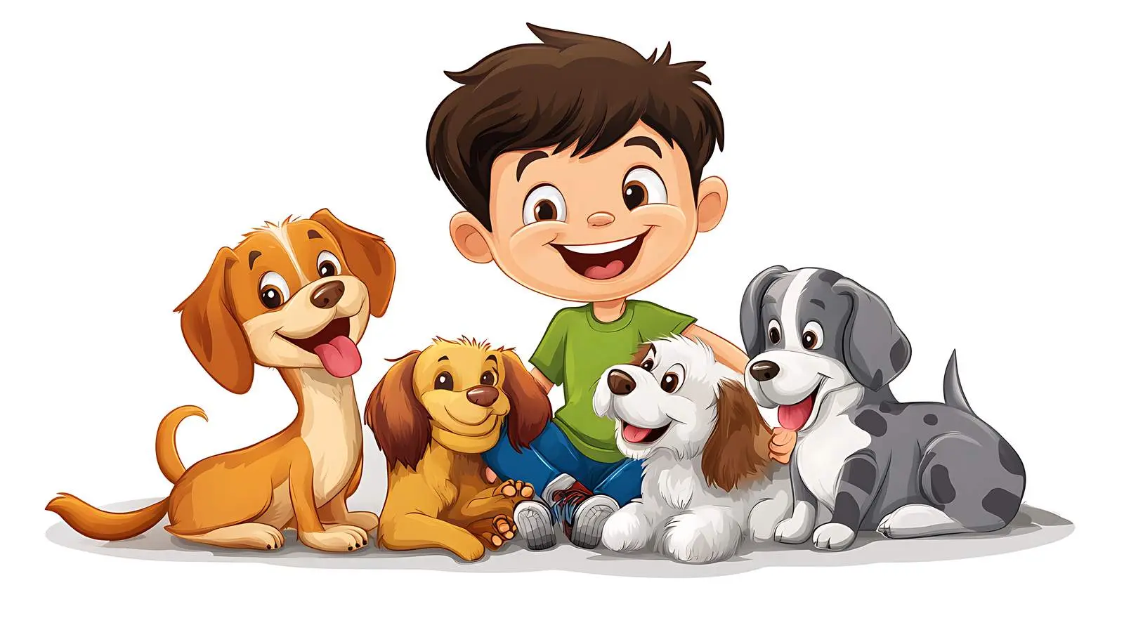 Cheerful Boy with Pets on White Background — free download from Dotvec